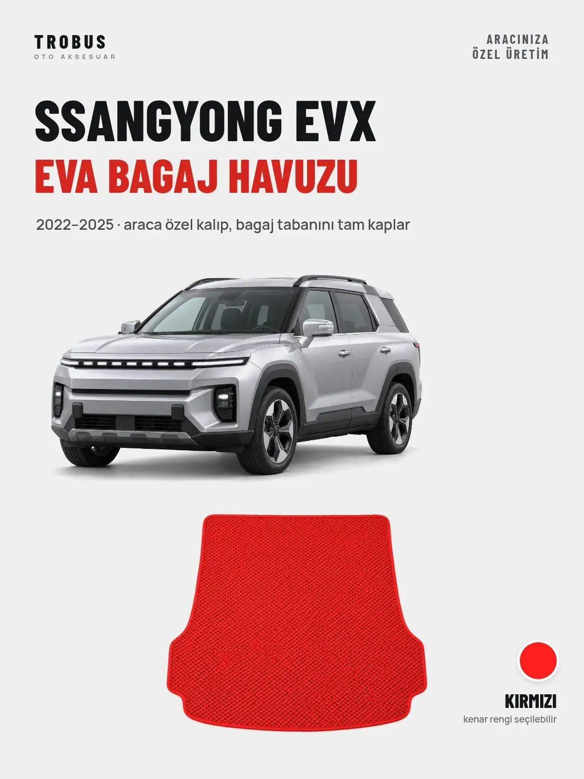 SsangYong EVX EVA Bagaj Havuzu (2022–2025) Kırmızı – Araca Özel Kalıp (1)