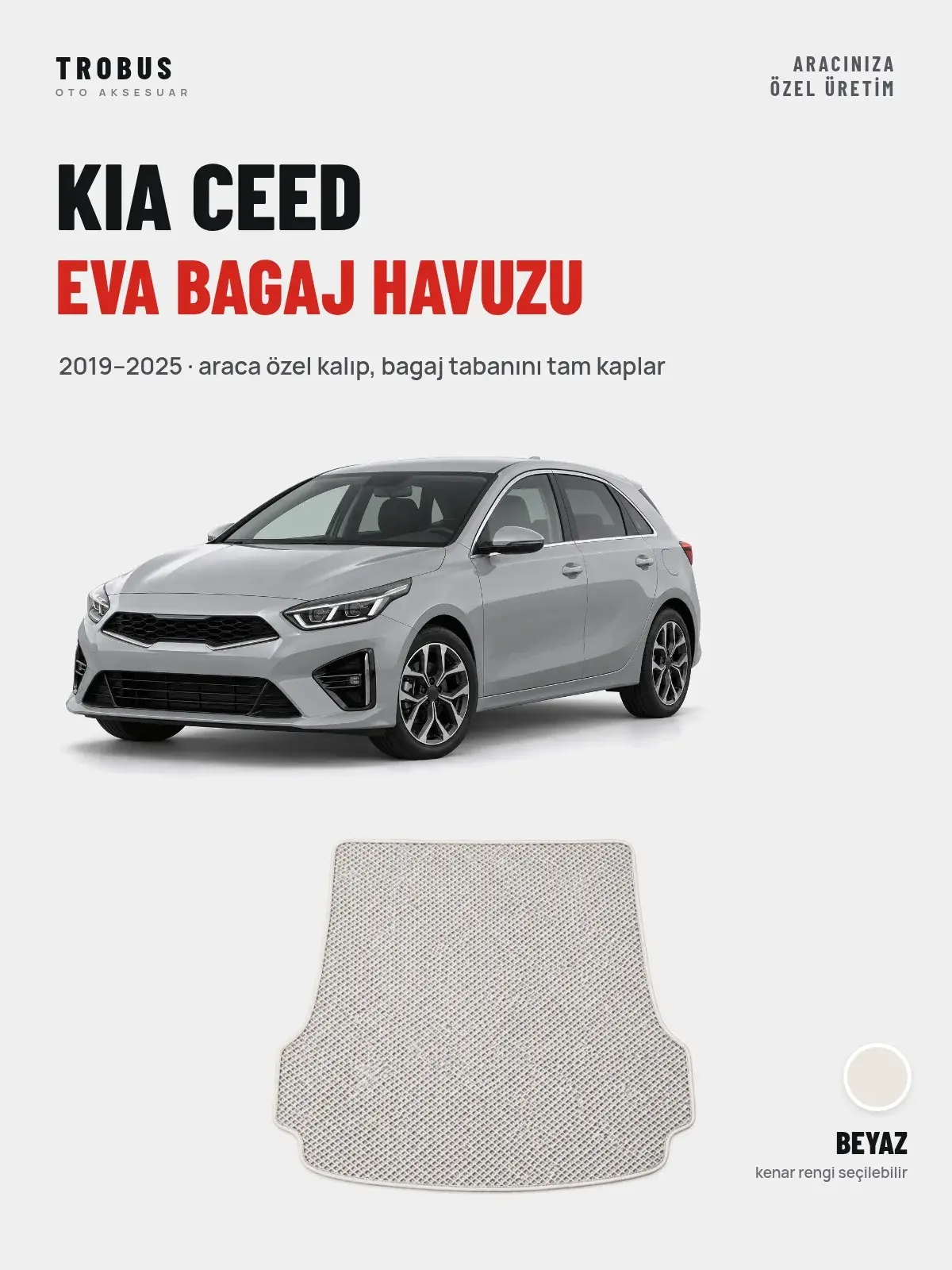 Kia Ceed EVA Bagaj Havuzu (2019–2025) Beyaz – Araca Özel Kalıp (1)