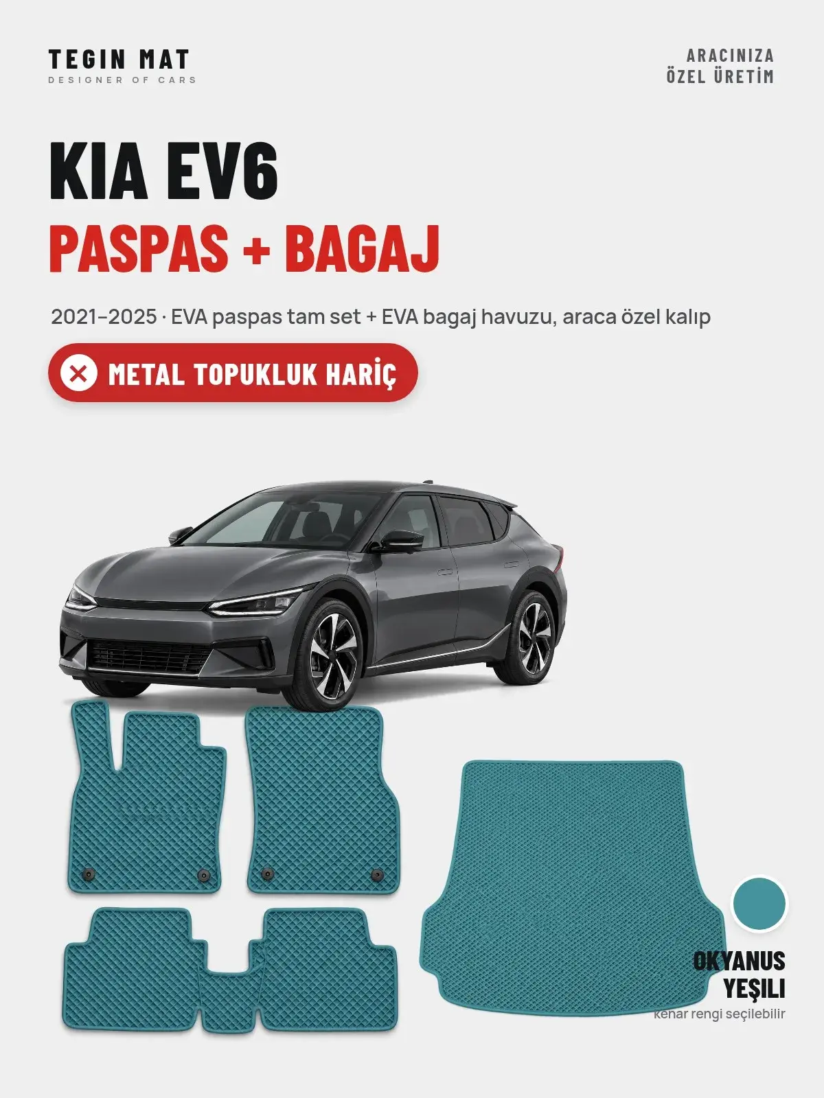 Kia EV6 EVA Paspas + Bagaj Havuzu Seti (2021–2025) Okyanus Yeşili – Metal Topukluk Hariç (1)