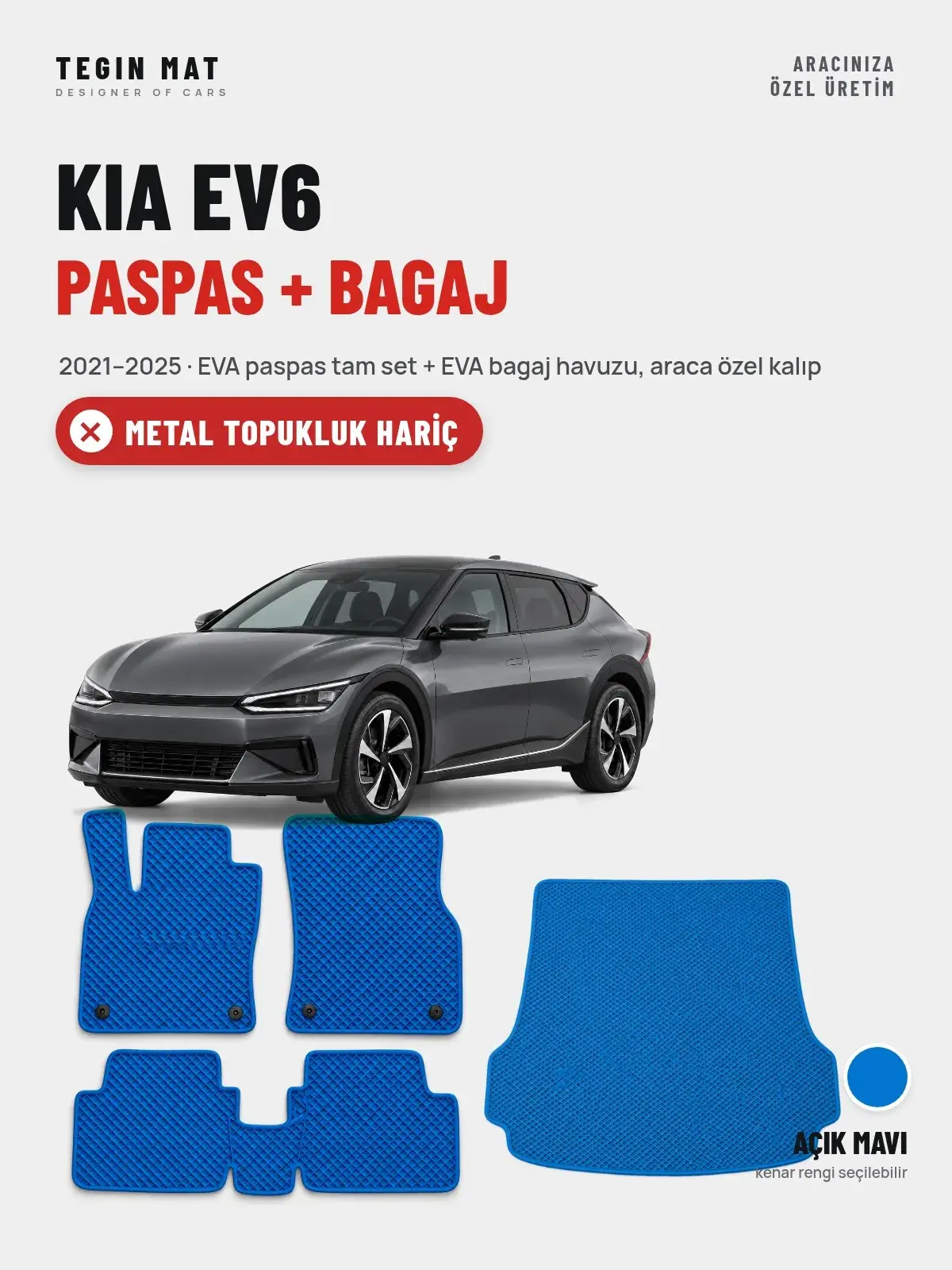 Kia EV6 EVA Paspas + Bagaj Havuzu Seti (2021–2025) Açık Mavi – Metal Topukluk Hariç (1)