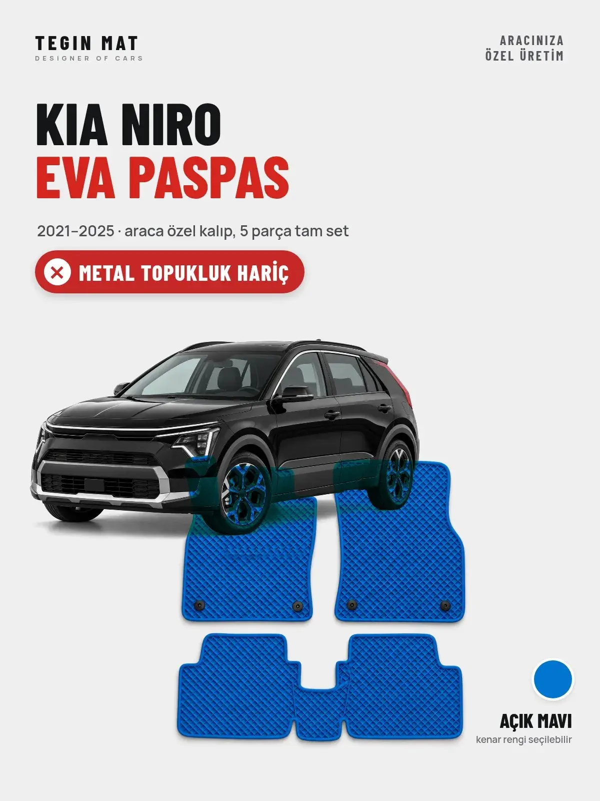 Kia Niro EVA Oto Paspas Tam Set (2021–2025) Açık Mavi – Metal Topukluk Hariç (1)