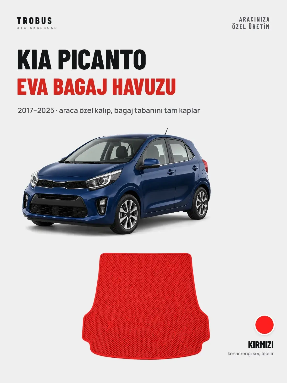 Kia Picanto EVA Bagaj Havuzu (2017–2025) Kırmızı – Araca Özel Kalıp (1)