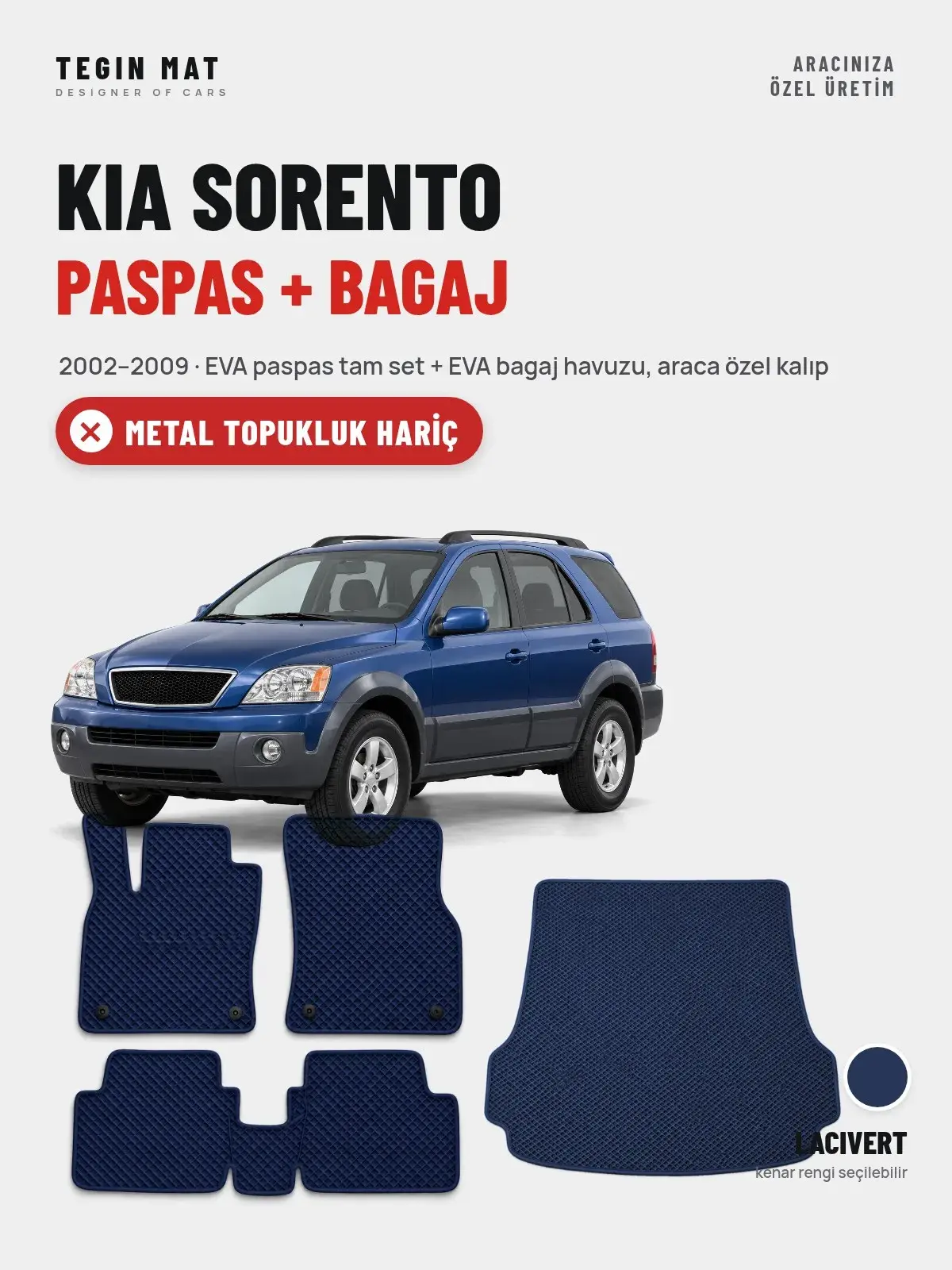 Kia Sorento EVA Paspas + Bagaj Havuzu Seti (2002–2009) Lacivert – Metal Topukluk Hariç (1)