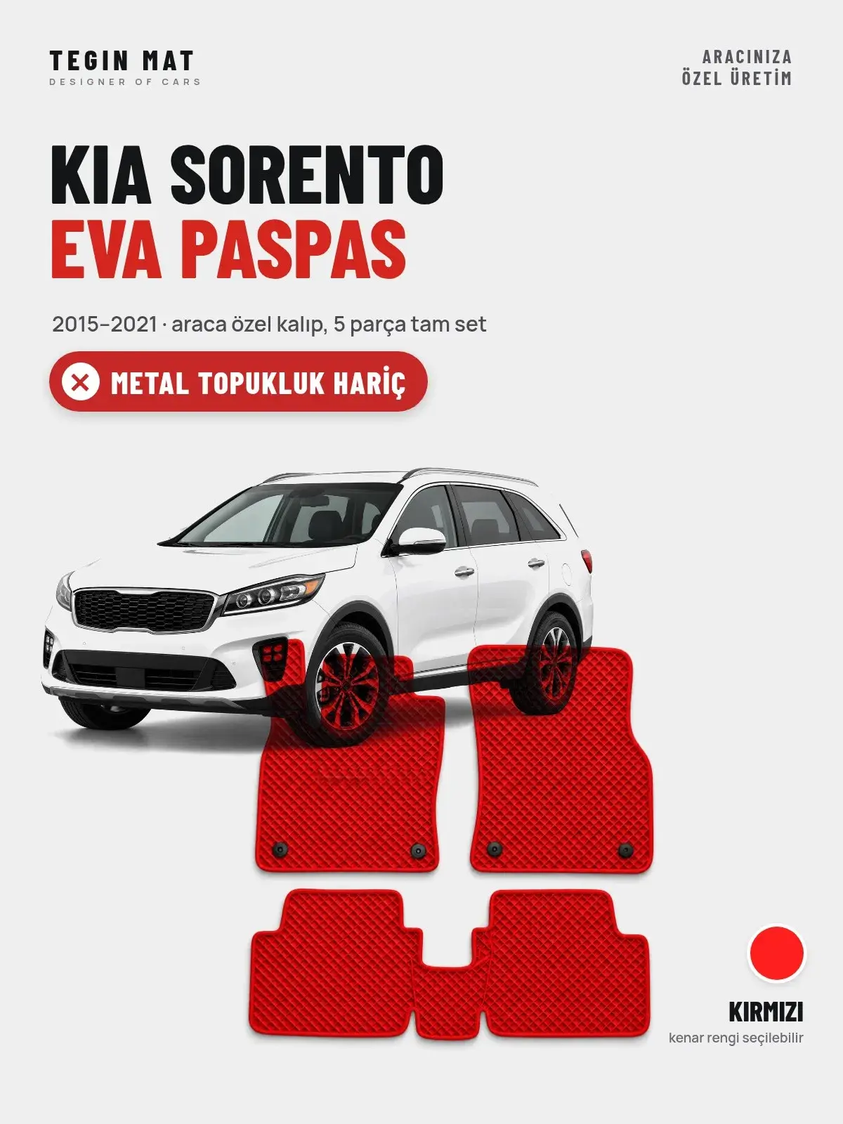 Kia Sorento EVA Oto Paspas Tam Set (2015–2021) Kırmızı – Metal Topukluk Hariç (1)