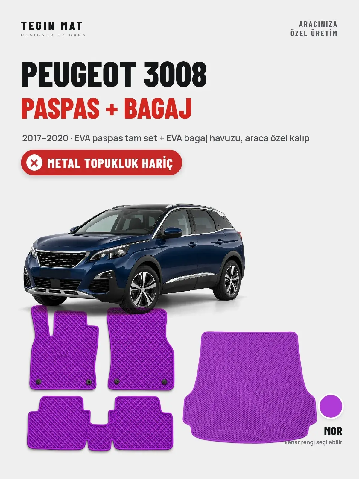 Peugeot 3008 EVA Paspas + Bagaj Havuzu Seti (2017–2020) Mor – Metal Topukluk Hariç (1)