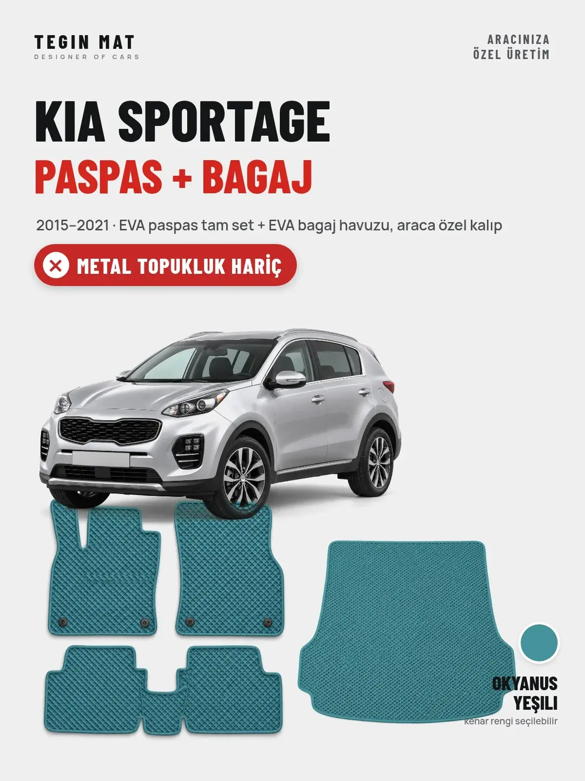 Kia Sportage EVA Paspas + Bagaj Havuzu Seti (2015–2021) Okyanus Yeşili – Metal Topukluk Hariç (1)