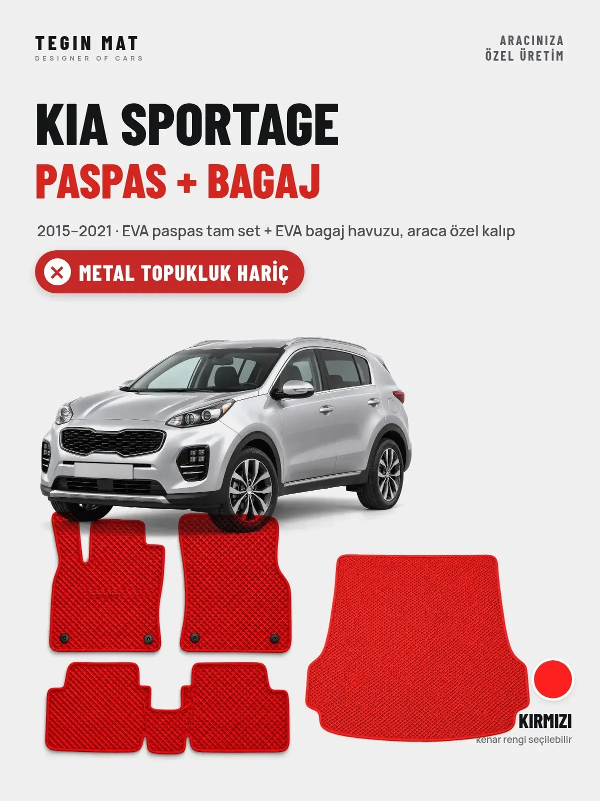 Kia Sportage EVA Paspas + Bagaj Havuzu Seti (2015–2021) Kırmızı – Metal Topukluk Hariç (1)