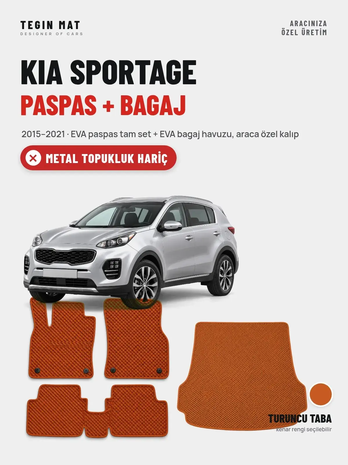 Kia Sportage EVA Paspas + Bagaj Havuzu Seti (2015–2021) Turuncu Taba – Metal Topukluk Hariç (1)