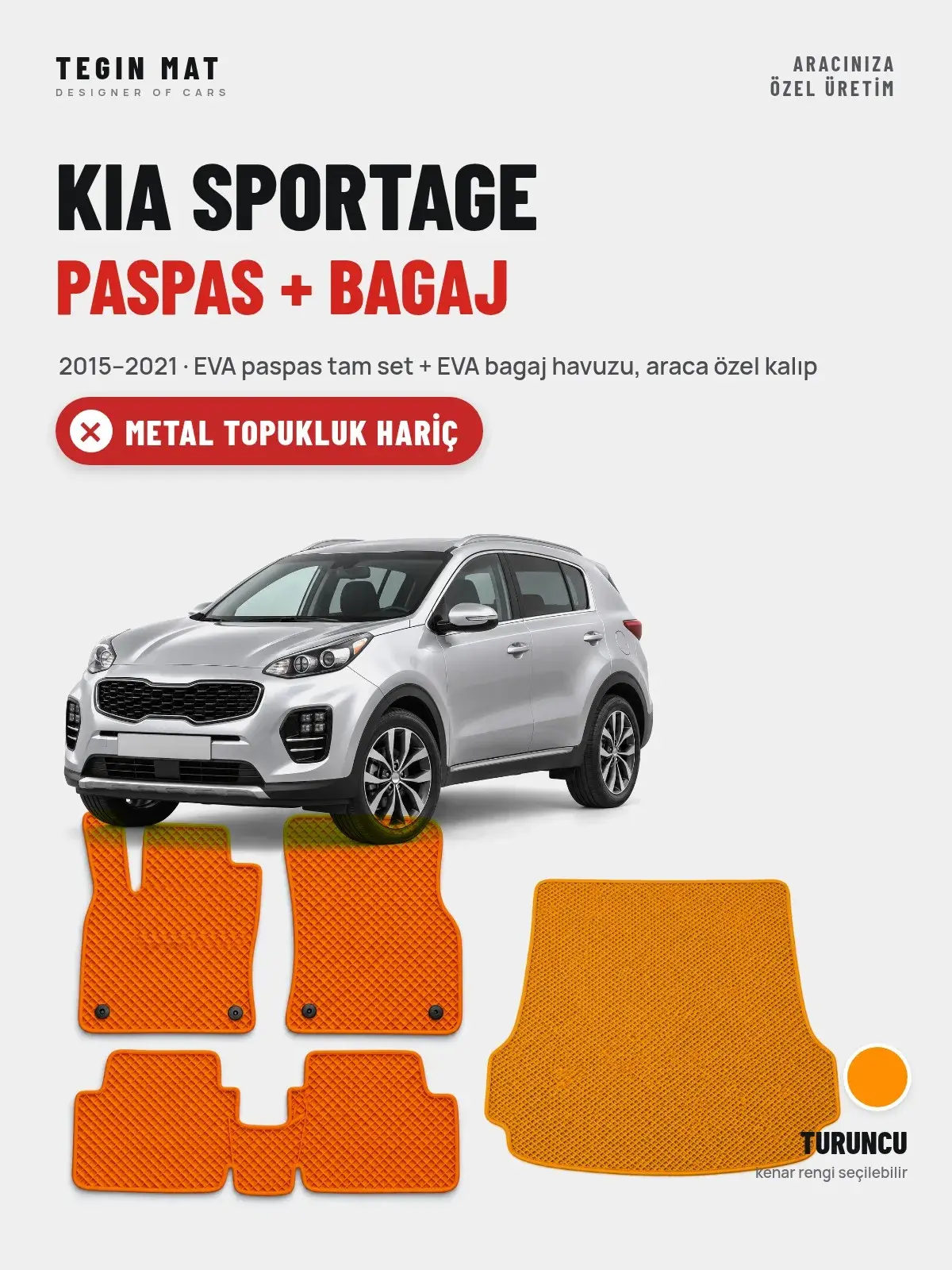 Kia Sportage EVA Paspas + Bagaj Havuzu Seti (2015–2021) Turuncu – Metal Topukluk Hariç (1)