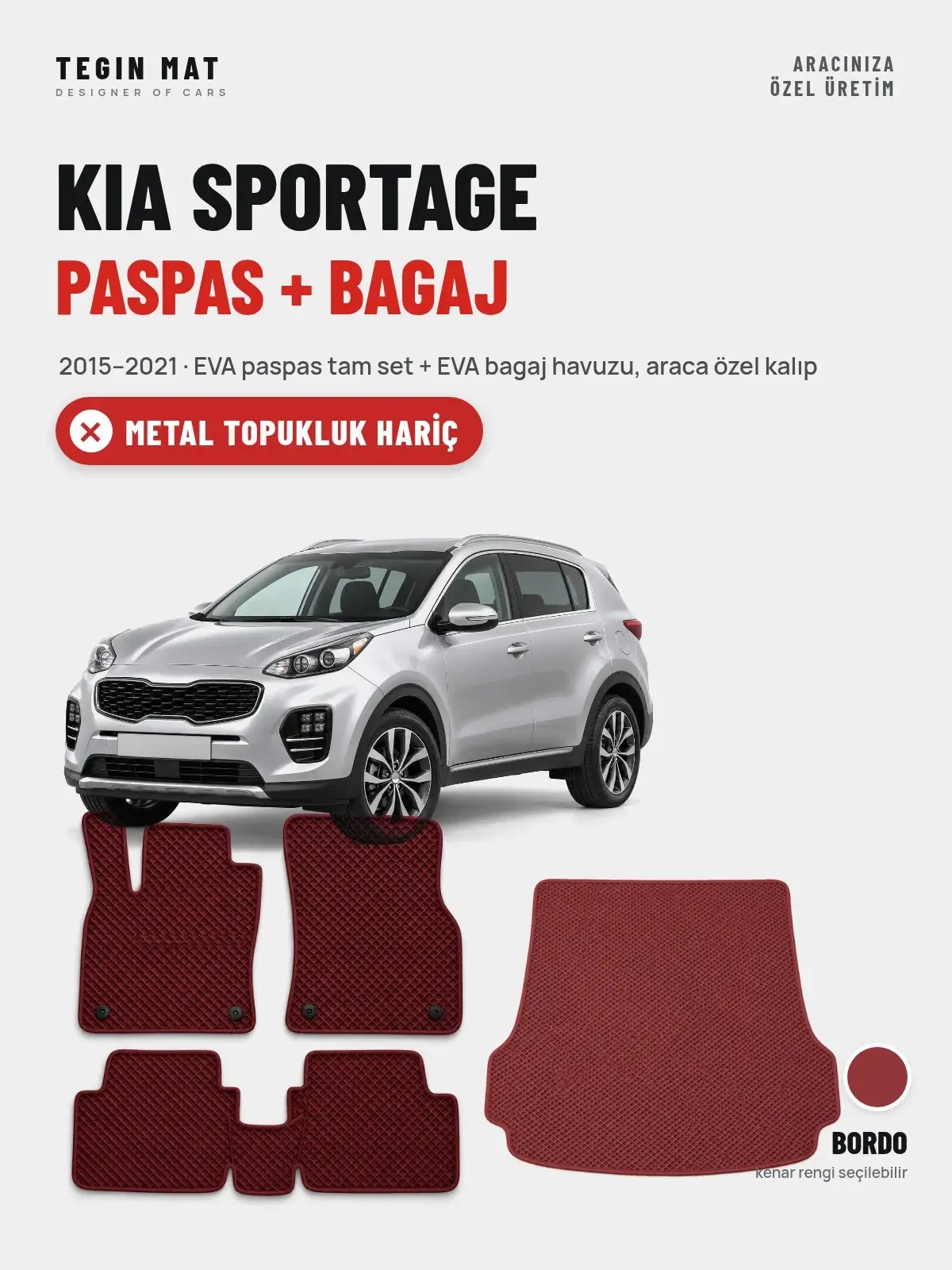 Kia Sportage EVA Paspas + Bagaj Havuzu Seti (2015–2021) Bordo – Metal Topukluk Hariç (1)