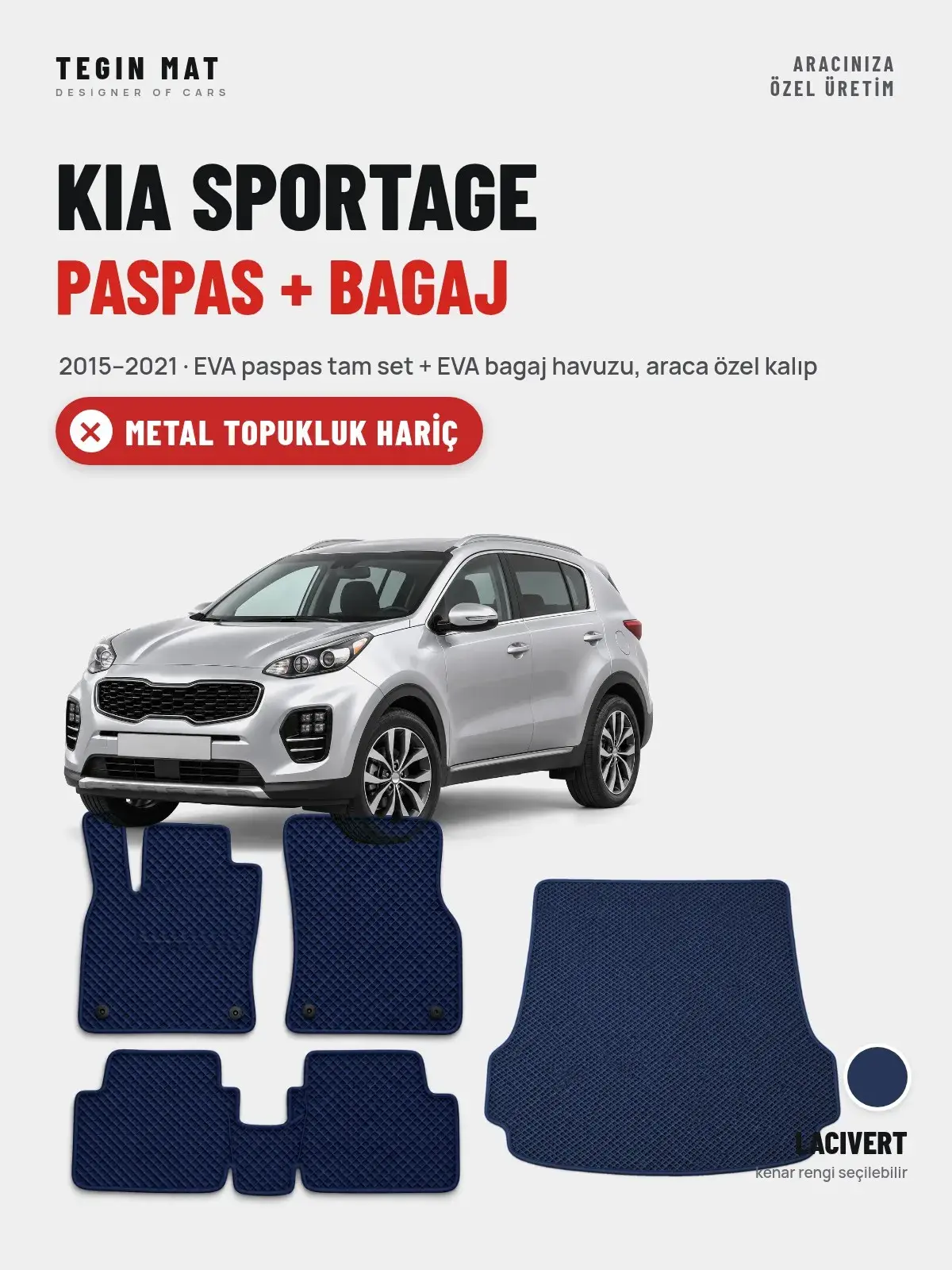 Kia Sportage EVA Paspas + Bagaj Havuzu Seti (2015–2021) Lacivert – Metal Topukluk Hariç (1)