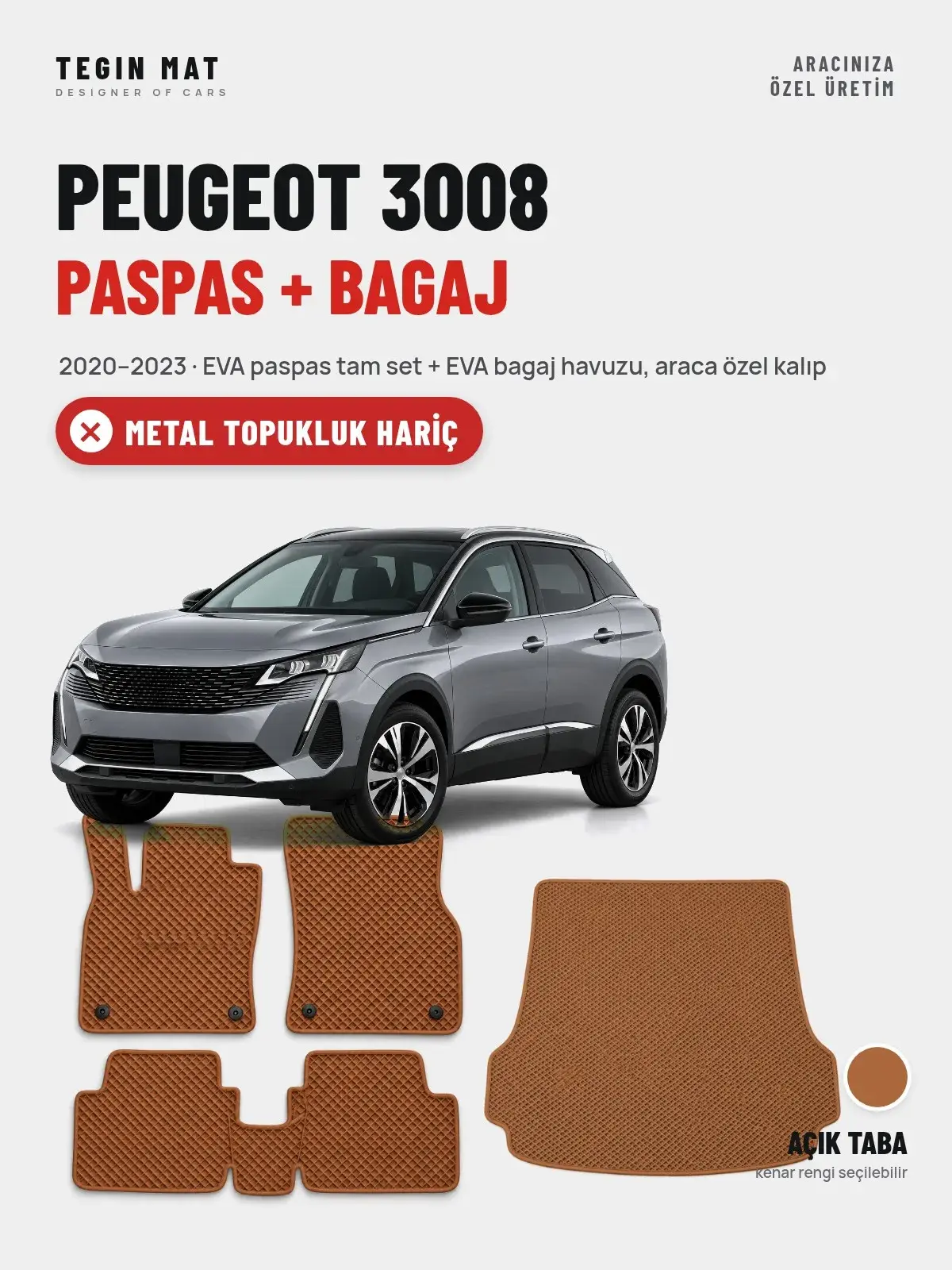 Peugeot 3008 EVA Paspas + Bagaj Havuzu Seti (2020–2023) Açık Taba – Metal Topukluk Hariç (1)