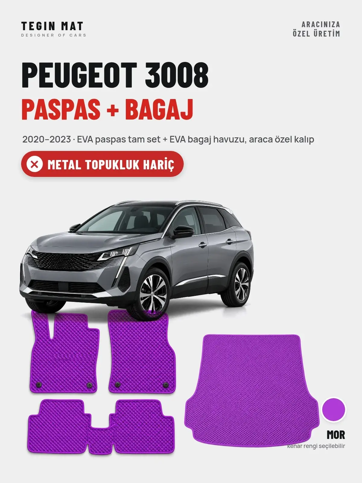 Peugeot 3008 EVA Paspas + Bagaj Havuzu Seti (2020–2023) Mor – Metal Topukluk Hariç (1)