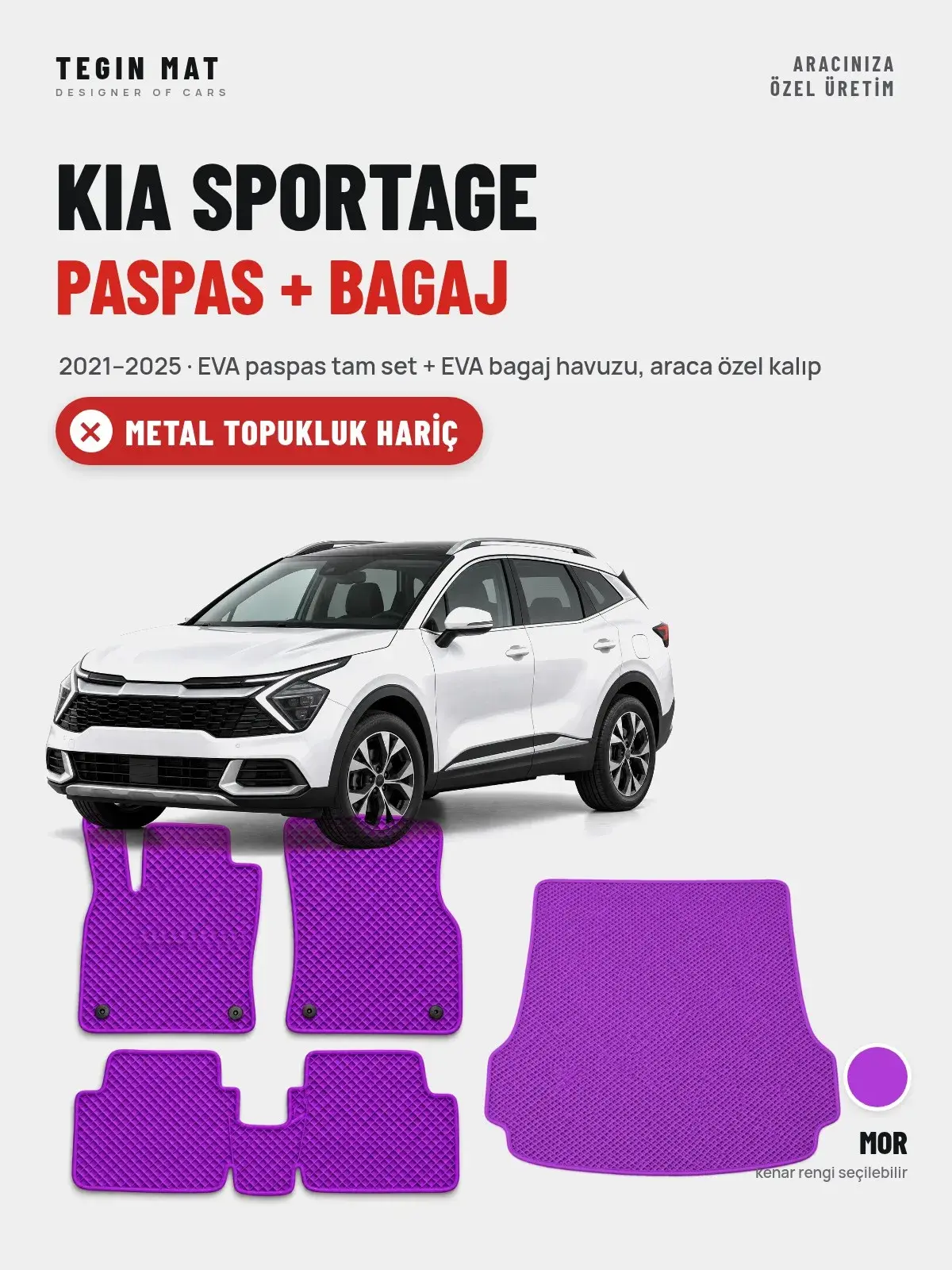Kia Sportage EVA Paspas + Bagaj Havuzu Seti (2021–2025) Mor – Metal Topukluk Hariç (1)
