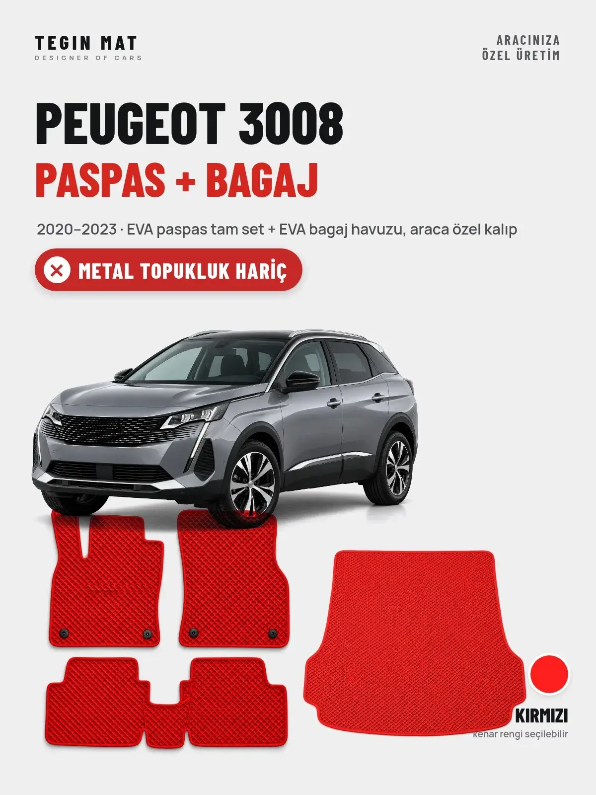 Peugeot 3008 EVA Paspas + Bagaj Havuzu Seti (2020–2023) Kırmızı – Metal Topukluk Hariç (1)