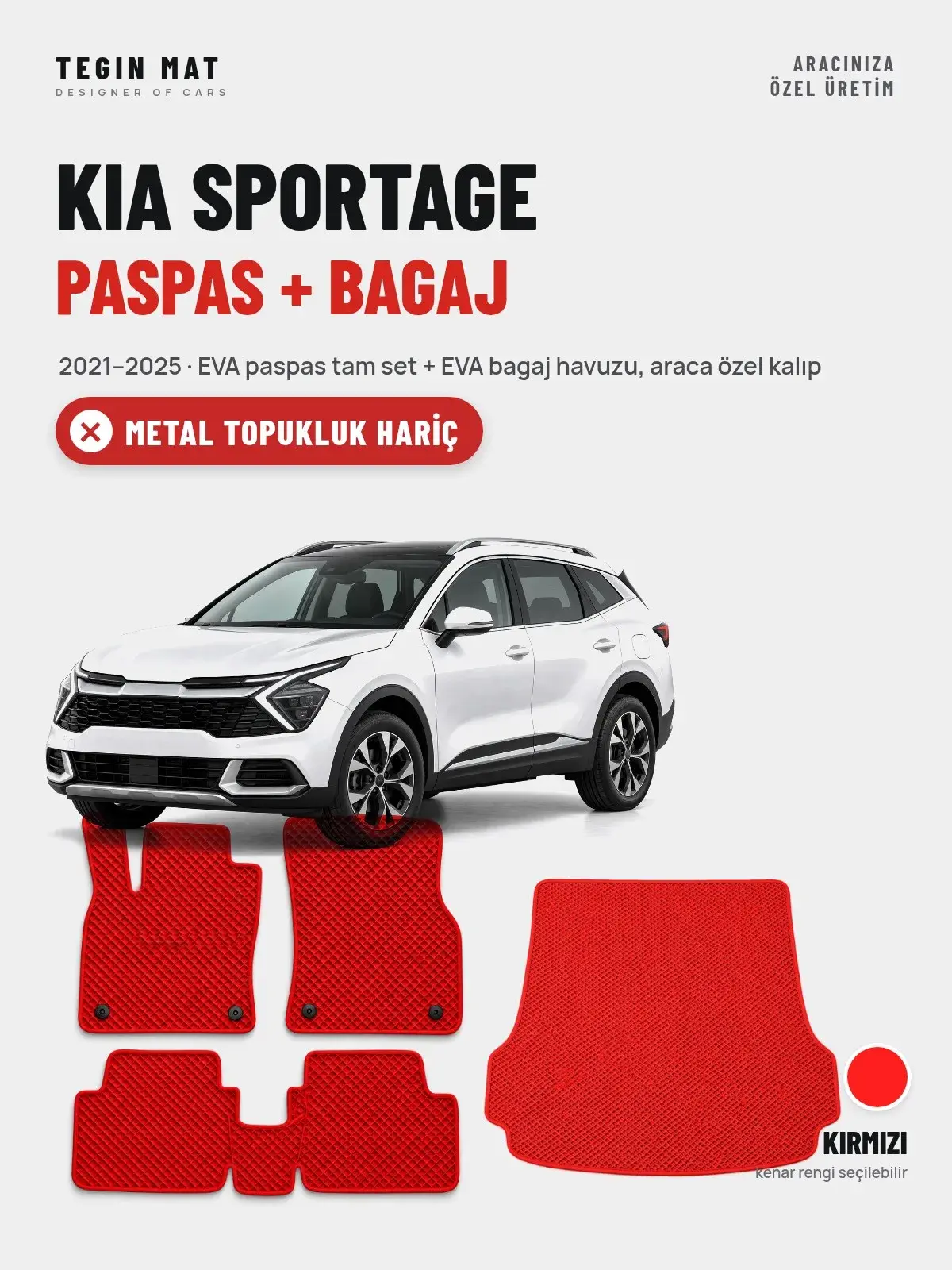 Kia Sportage EVA Paspas + Bagaj Havuzu Seti (2021–2025) Kırmızı – Metal Topukluk Hariç (1)