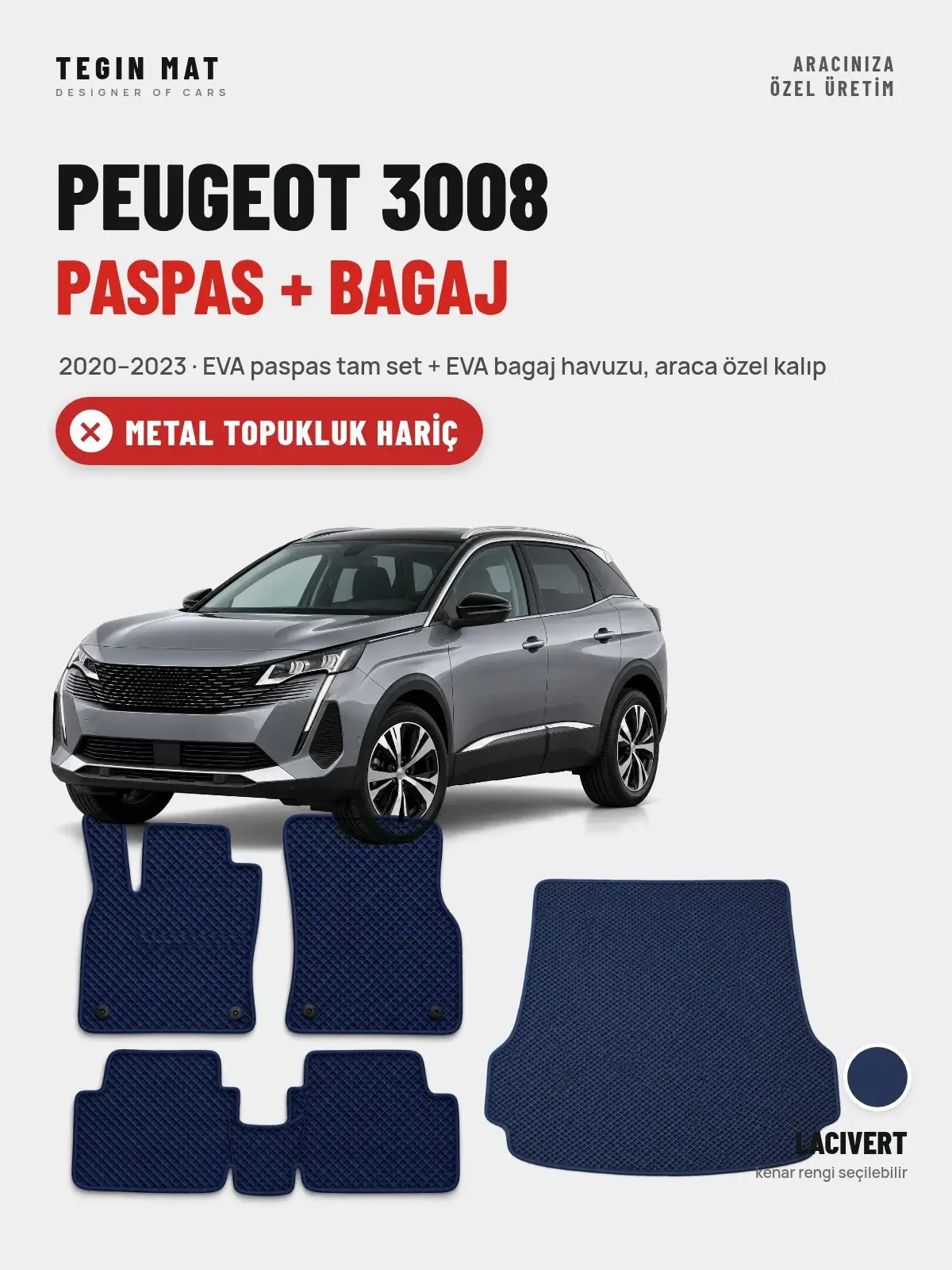 Peugeot 3008 EVA Paspas + Bagaj Havuzu Seti (2020–2023) Lacivert – Metal Topukluk Hariç (1)