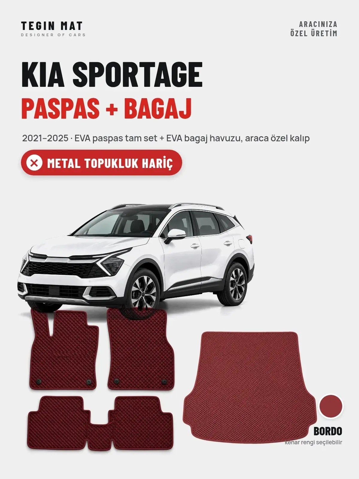 Kia Sportage EVA Paspas + Bagaj Havuzu Seti (2021–2025) Bordo – Metal Topukluk Hariç (1)