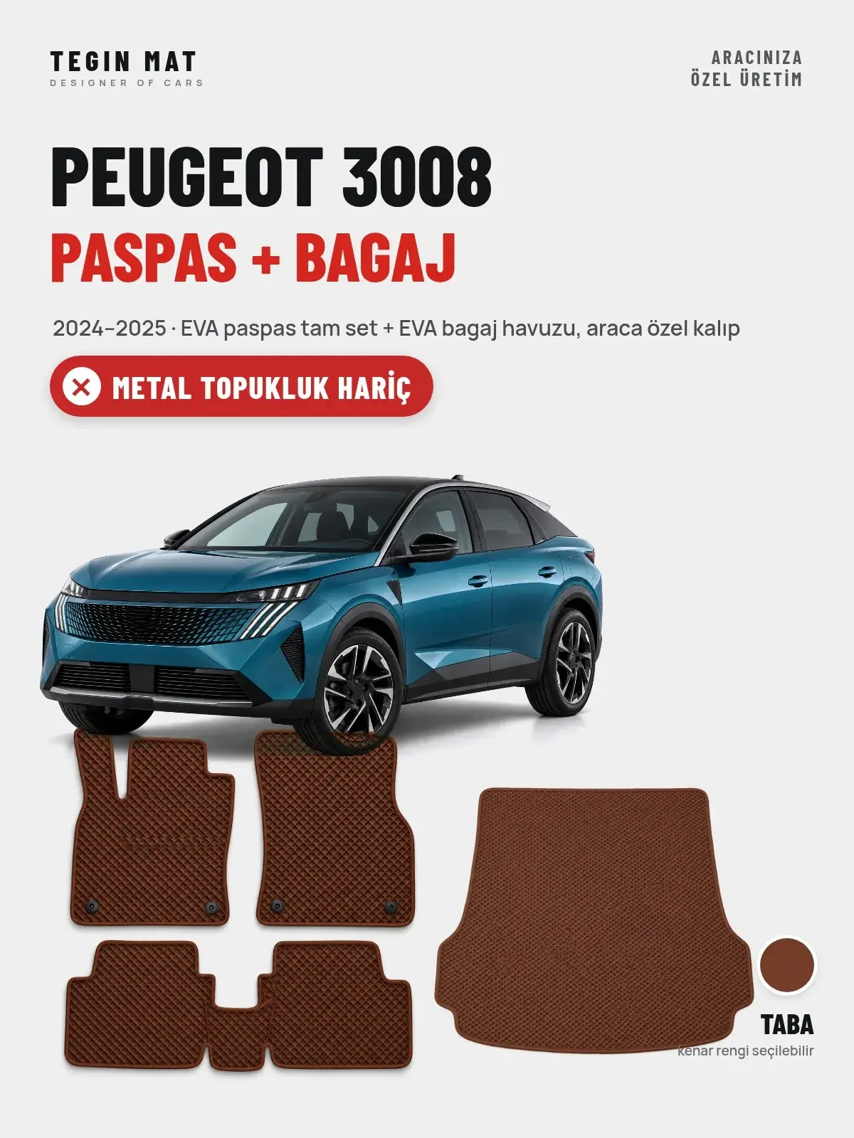 Peugeot 3008 EVA Paspas + Bagaj Havuzu Seti (2024–2025) Taba – Metal Topukluk Hariç (1)