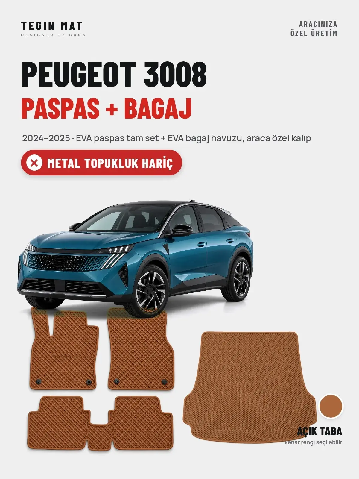Peugeot 3008 EVA Paspas + Bagaj Havuzu Seti (2024–2025) Açık Taba – Metal Topukluk Hariç (1)