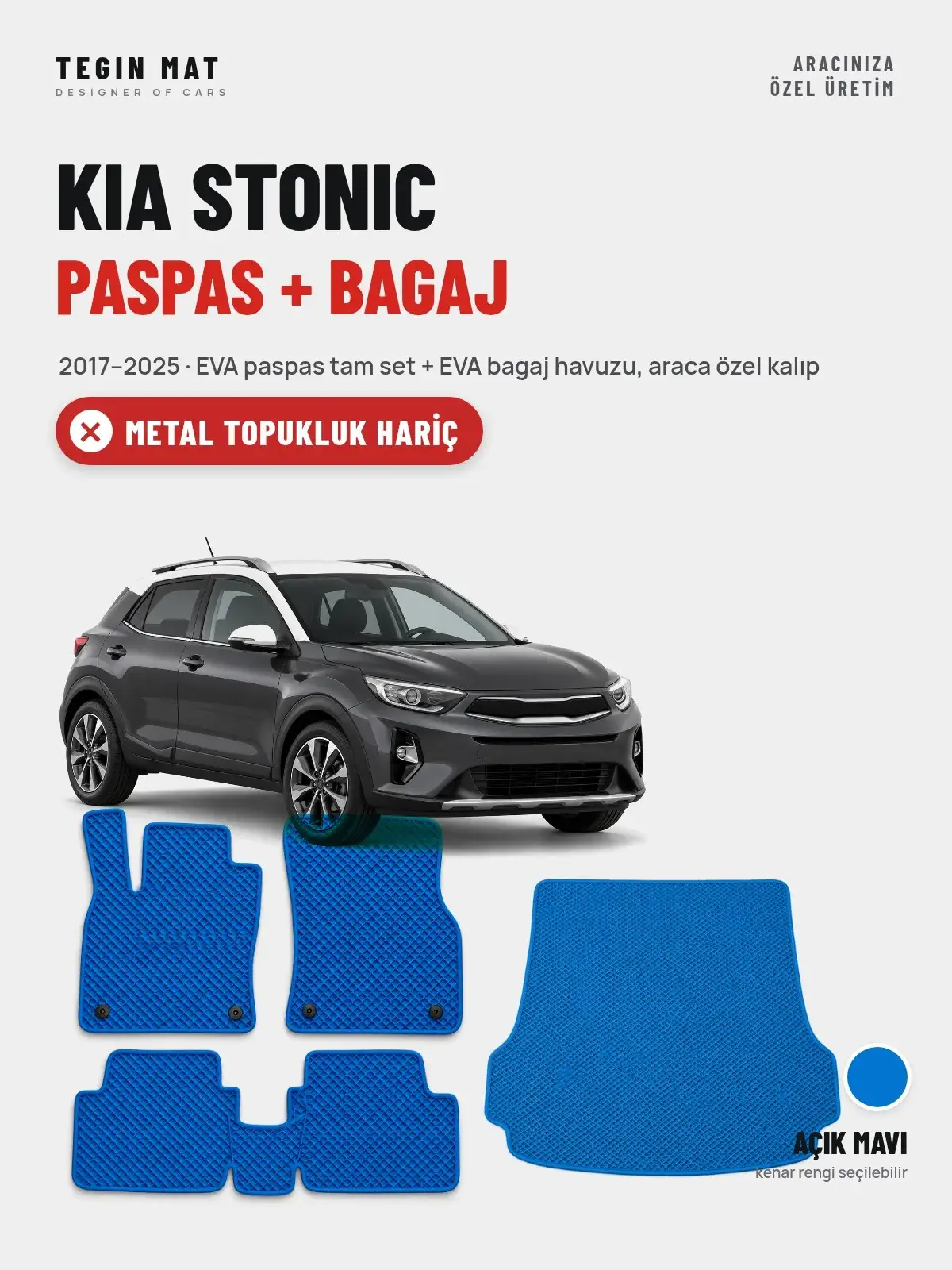 Kia Stonic EVA Paspas + Bagaj Havuzu Seti (2017–2025) Açık Mavi – Metal Topukluk Hariç (1)