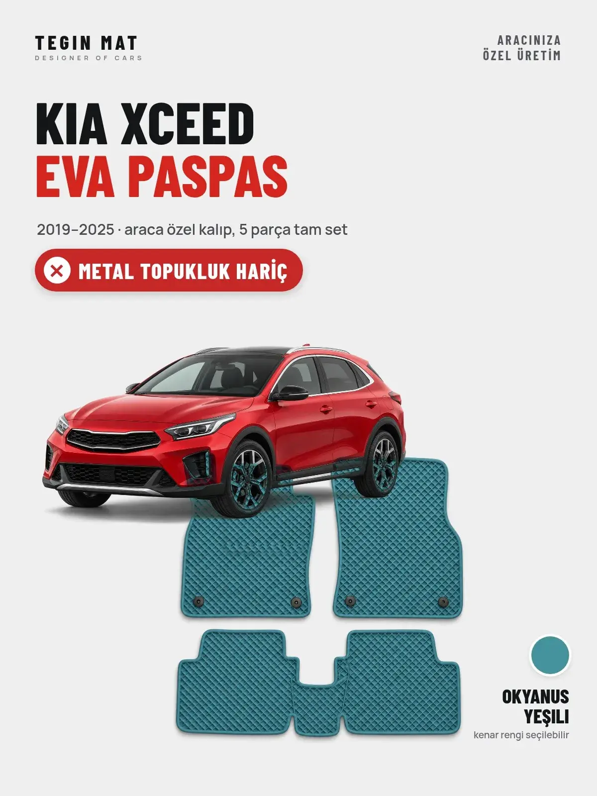 Kia XCeed EVA Oto Paspas Tam Set (2019–2025) Okyanus Yeşili – Metal Topukluk Hariç (1)