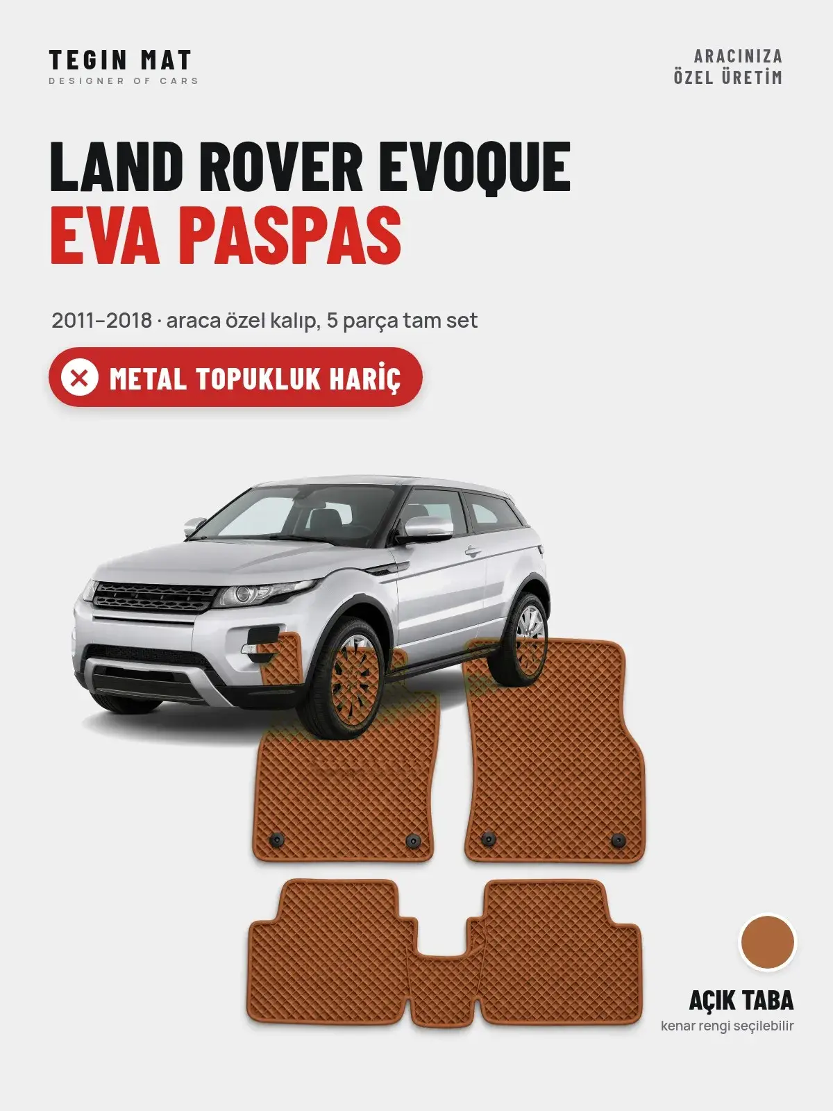 Land Rover Evoque EVA Oto Paspas Tam Set (2011–2018) Açık Taba – Metal Topukluk Hariç (1)