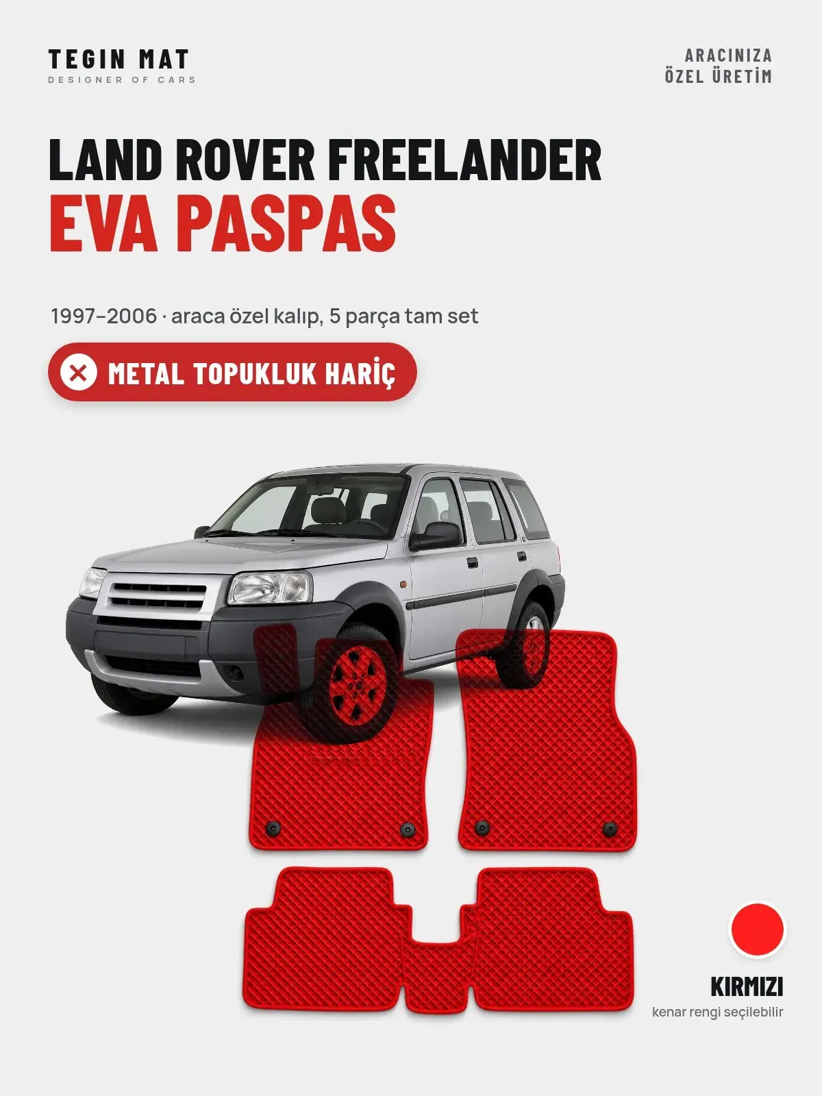 Land Rover Freelander EVA Oto Paspas Tam Set (1997–2006) Kırmızı – Metal Topukluk Hariç (1)