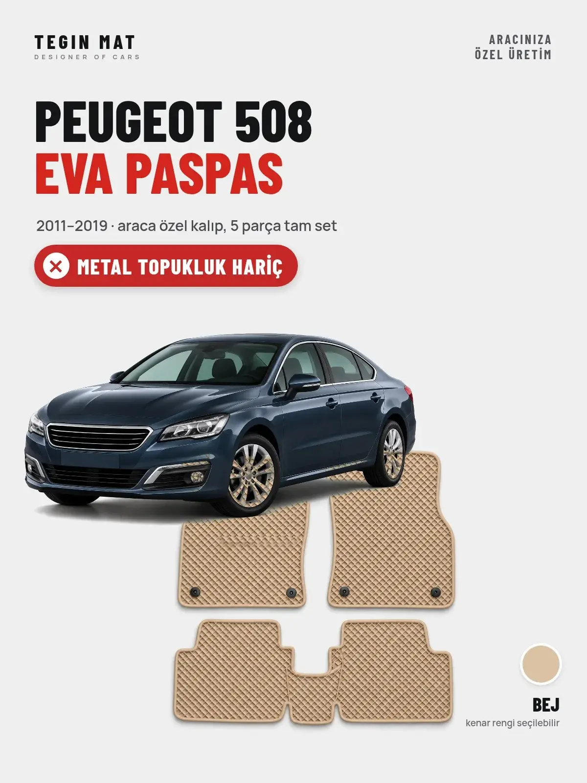Peugeot 508 EVA Oto Paspas Tam Set (2011–2019) Bej – Metal Topukluk Hariç (1)