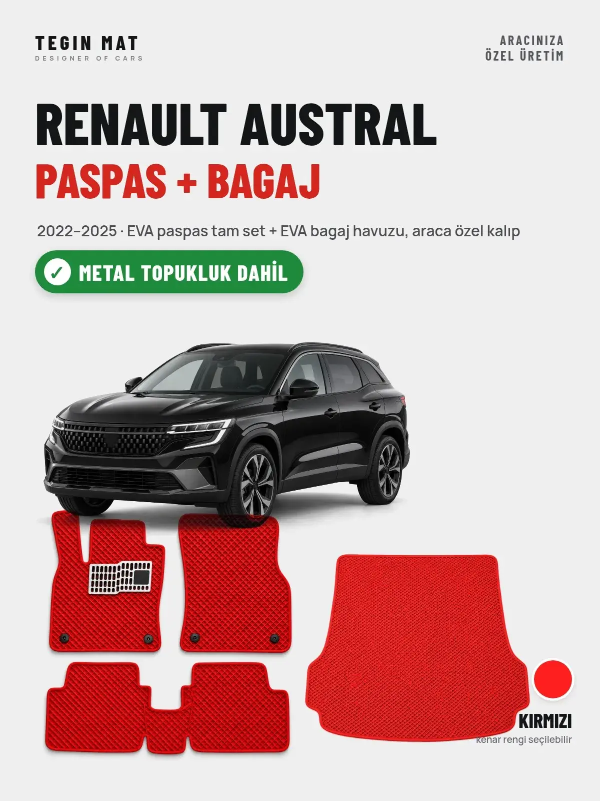 Renault Austral EVA Paspas + Bagaj Havuzu Seti (2022–2025) Kırmızı – Metal Topukluk Dahil (1)
