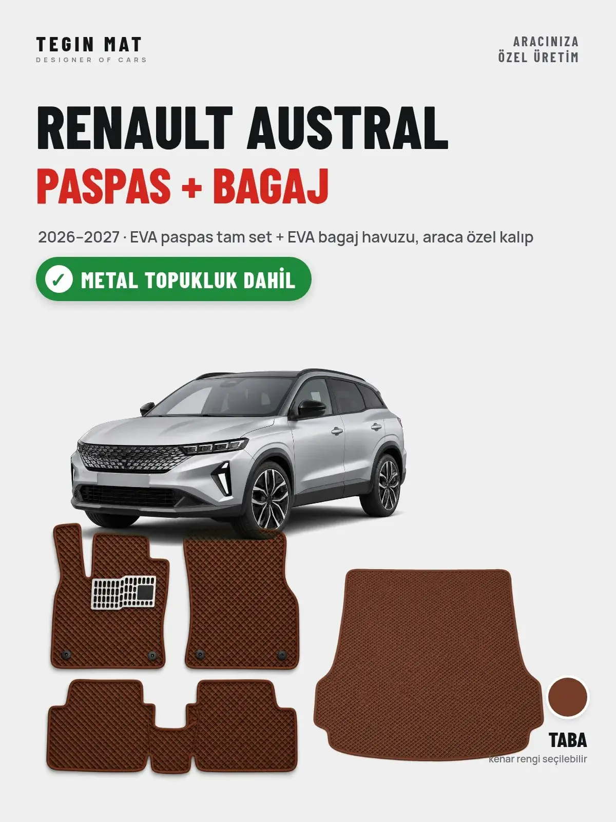 Renault Austral EVA Paspas + Bagaj Havuzu Seti (2026–2027) Taba – Metal Topukluk Dahil (1)