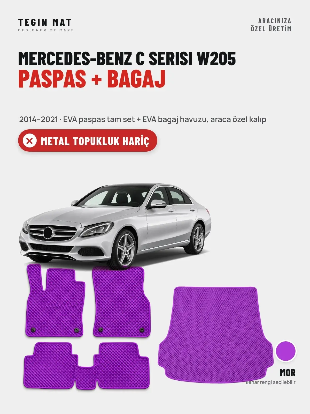 Mercedes-Benz C Serisi W205 EVA Paspas + Bagaj Havuzu Seti (2014–2021) Mor – Metal Topukluk Hariç (1)