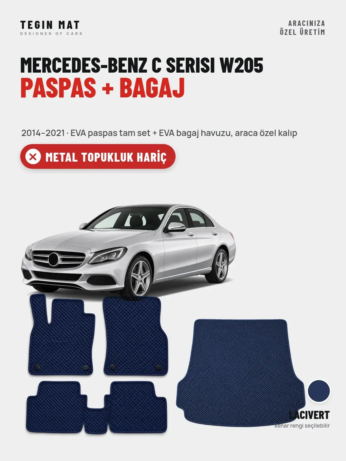 Mercedes-Benz C Serisi W205 EVA Paspas + Bagaj Havuzu Seti (2014–2021) Lacivert – Metal Topukluk Hariç (1)