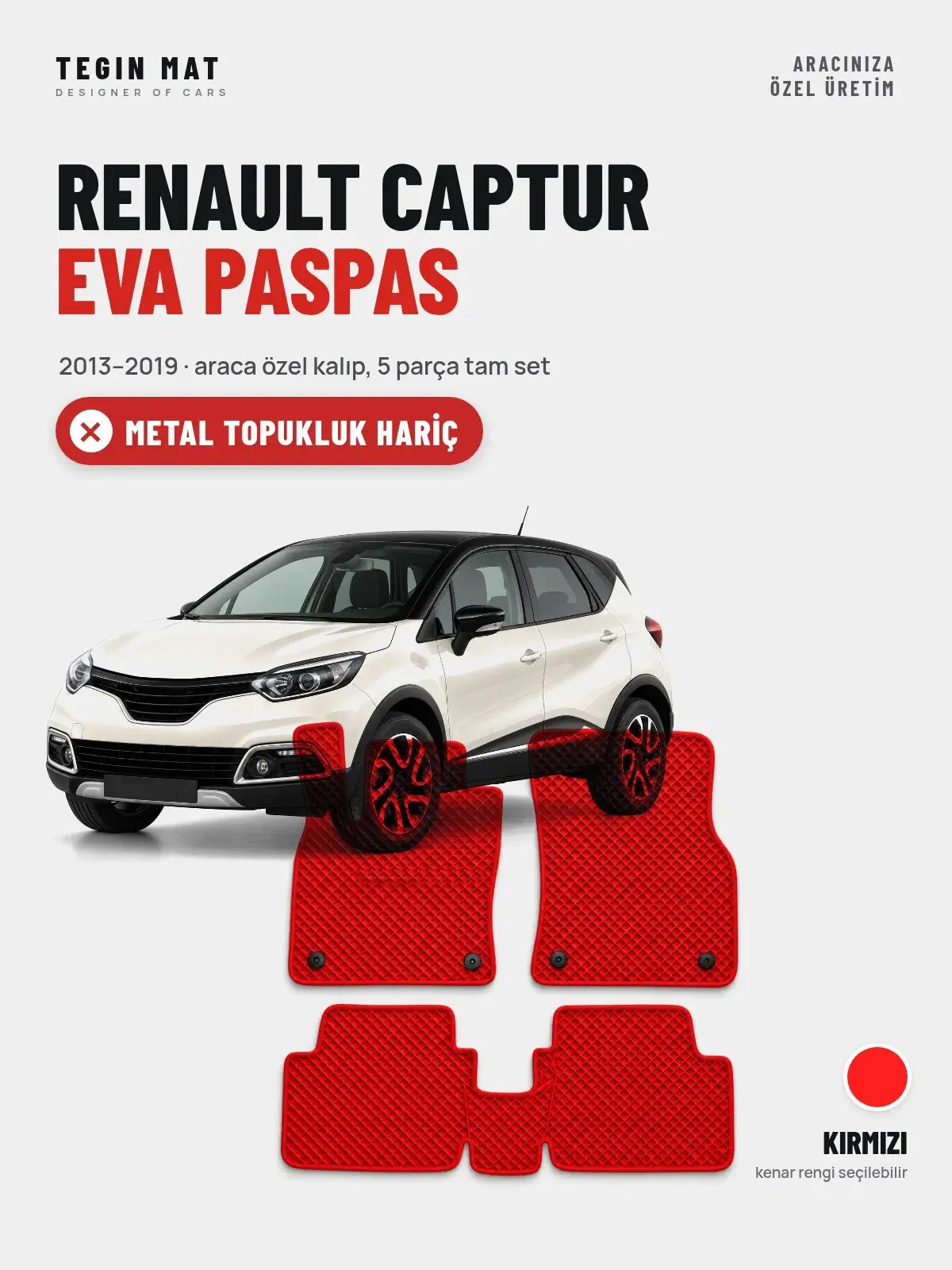 Renault Captur EVA Oto Paspas Tam Set (2013–2019) Kırmızı – Metal Topukluk Hariç (1)