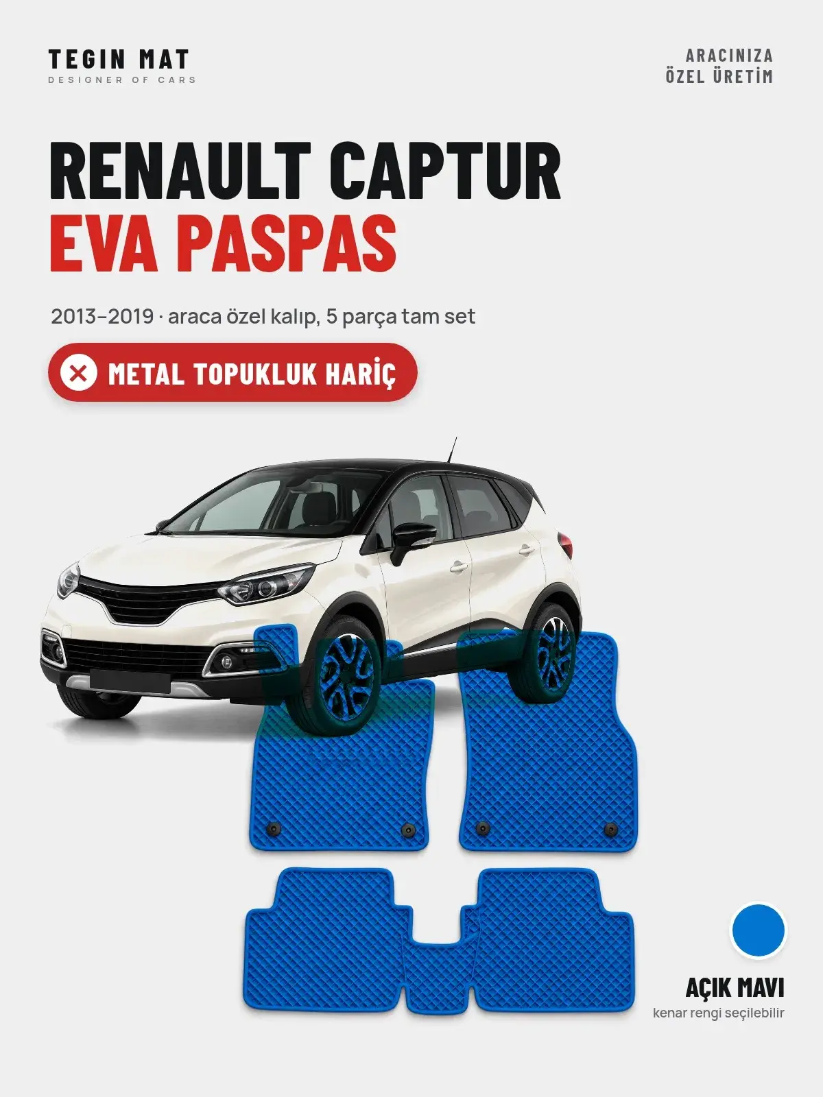 Renault Captur EVA Oto Paspas Tam Set (2013–2019) Açık Mavi – Metal Topukluk Hariç (1)