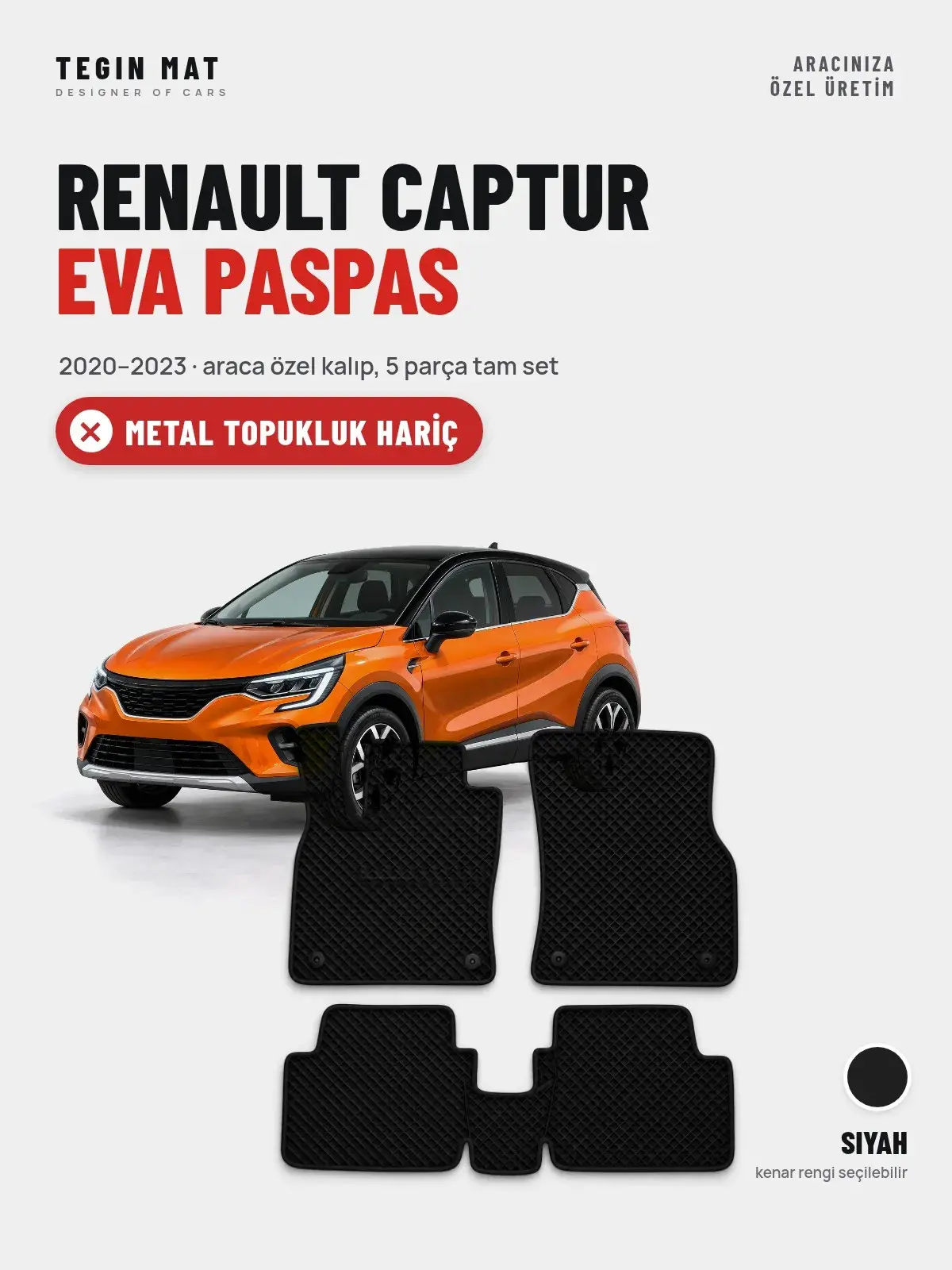 Renault Captur EVA Oto Paspas Tam Set (2020–2023) Siyah – Metal Topukluk Hariç (1)