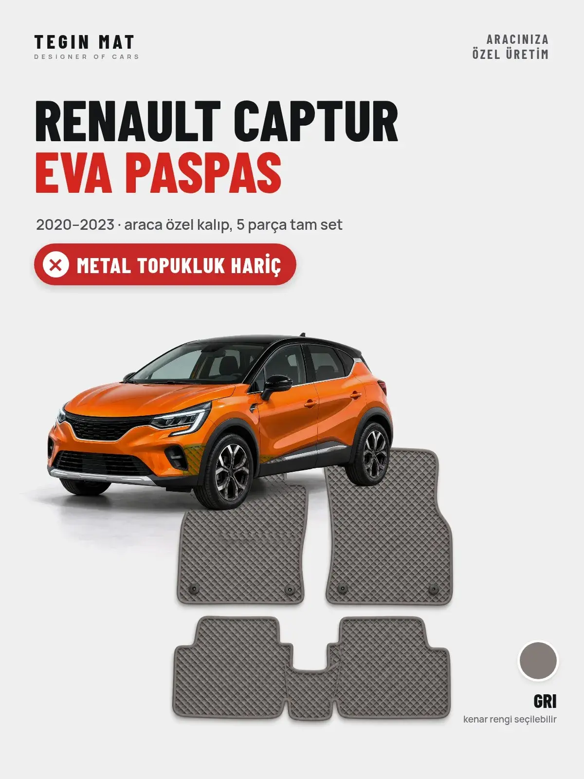 Renault Captur EVA Oto Paspas Tam Set (2020–2023) Gri – Metal Topukluk Hariç (1)