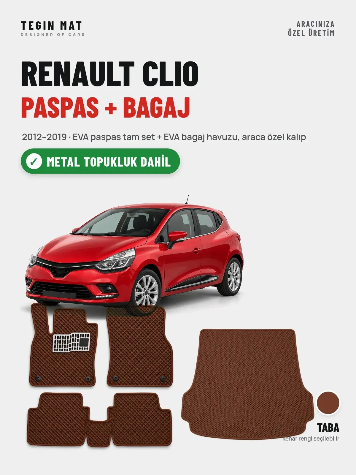 Renault Clio EVA Paspas + Bagaj Havuzu Seti (2012–2019) Taba – Metal Topukluk Dahil (1)