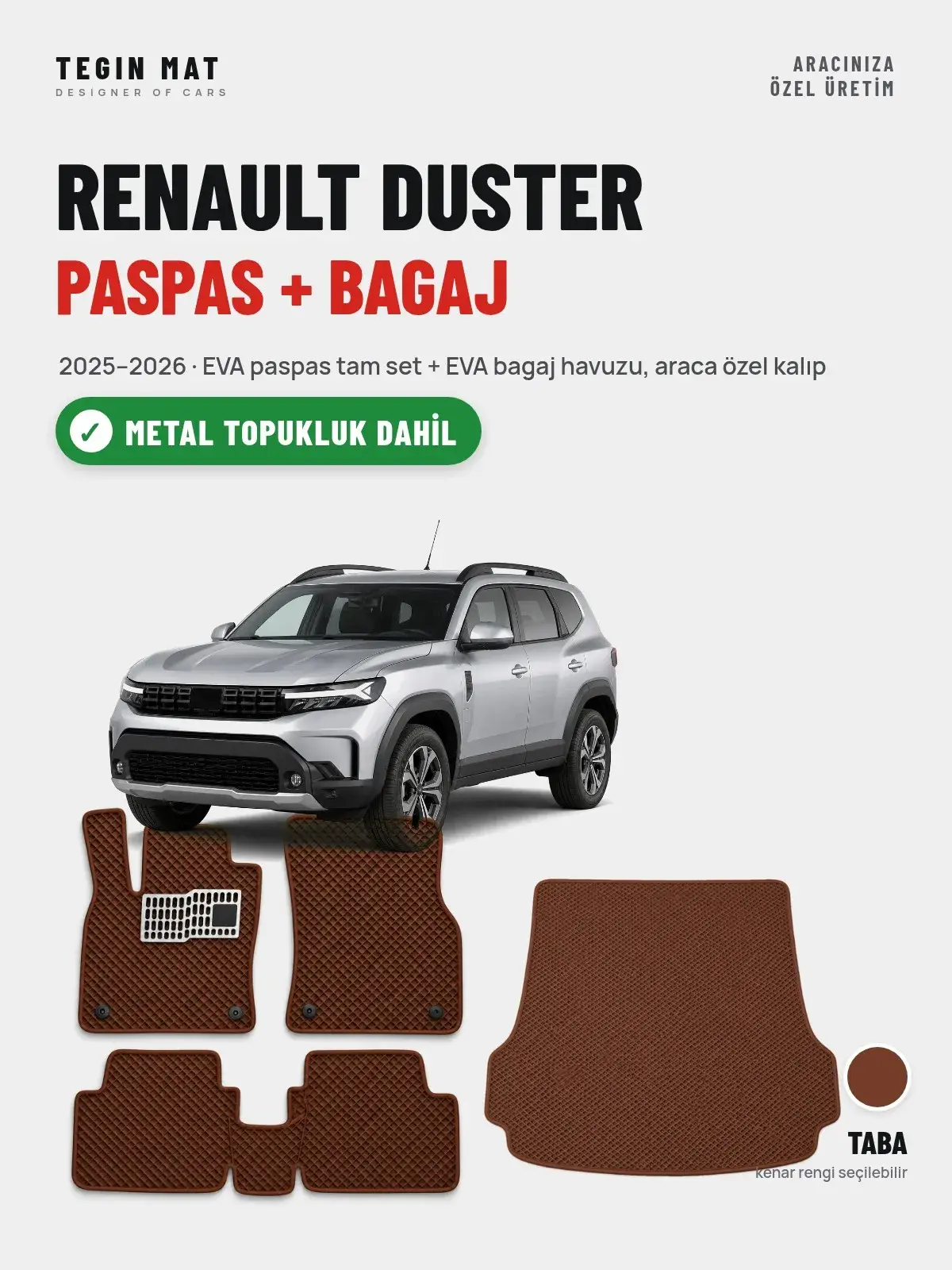 Renault Duster EVA Paspas + Bagaj Havuzu Seti (2025–2026) Taba – Metal Topukluk Dahil (1)