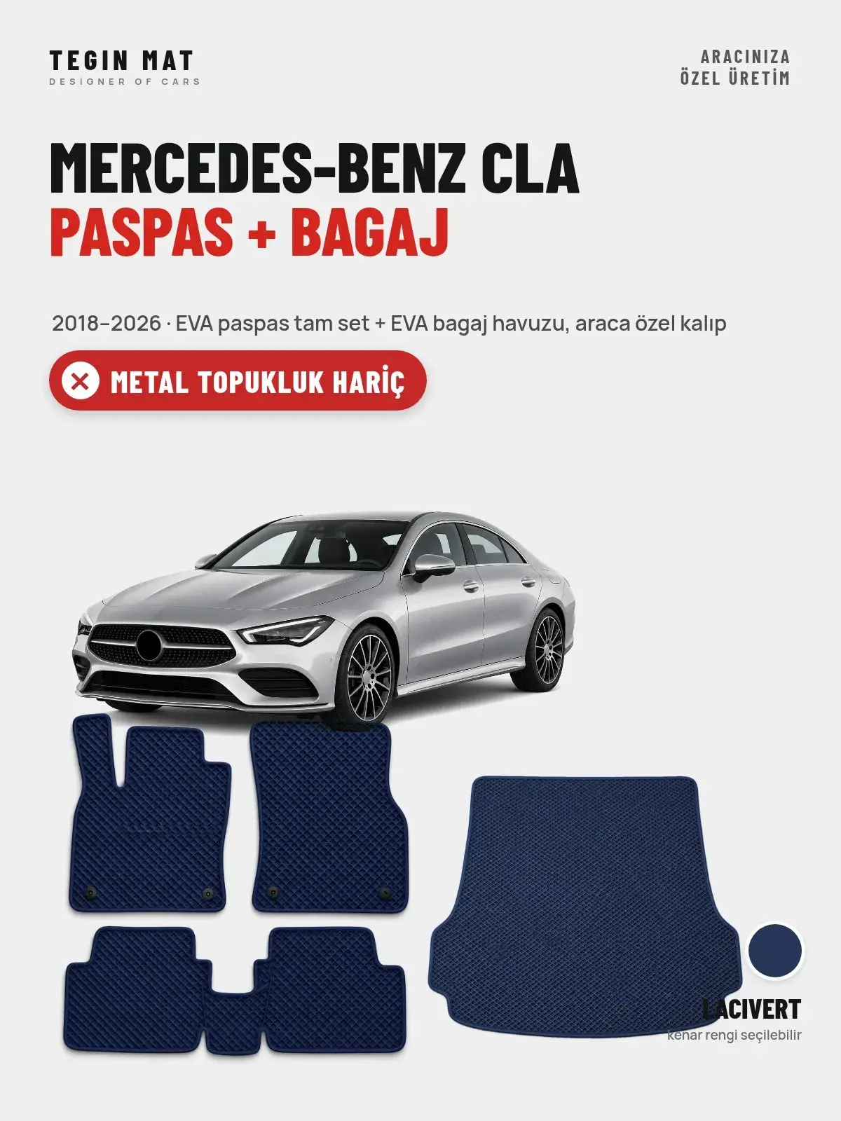 Mercedes-Benz CLA EVA Paspas + Bagaj Havuzu Seti (2018–2026) Lacivert – Metal Topukluk Hariç (1)