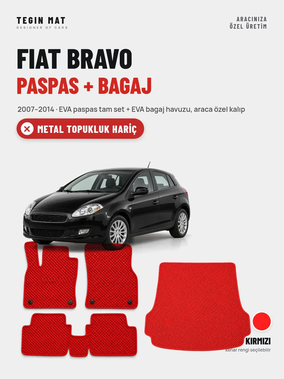 Fiat Bravo EVA Paspas + Bagaj Havuzu Seti (2007–2014) Kırmızı – Metal Topukluk Hariç (1)