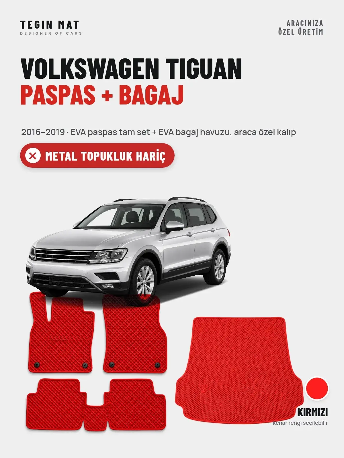 Volkswagen Tiguan EVA Paspas + Bagaj Havuzu Seti (2016–2019) Kırmızı – Metal Topukluk Hariç (1)