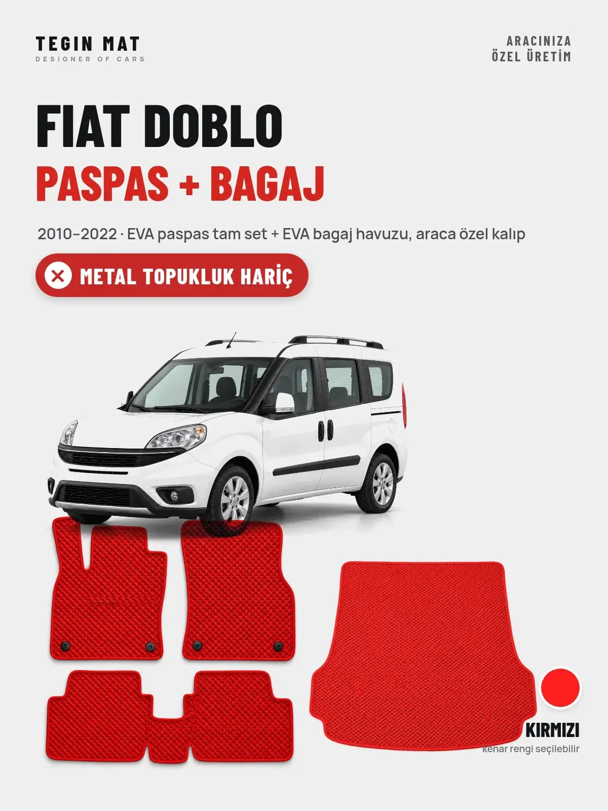 Fiat Doblo EVA Paspas + Bagaj Havuzu Seti (2010–2022) Kırmızı – Metal Topukluk Hariç (1)