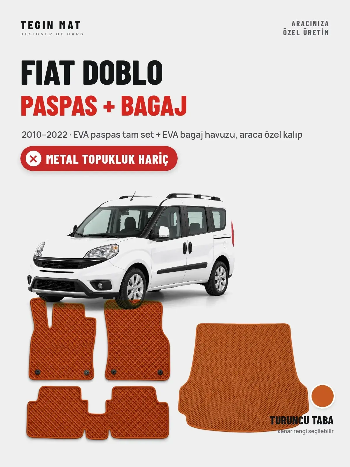 Fiat Doblo EVA Paspas + Bagaj Havuzu Seti (2010–2022) Turuncu Taba – Metal Topukluk Hariç (1)