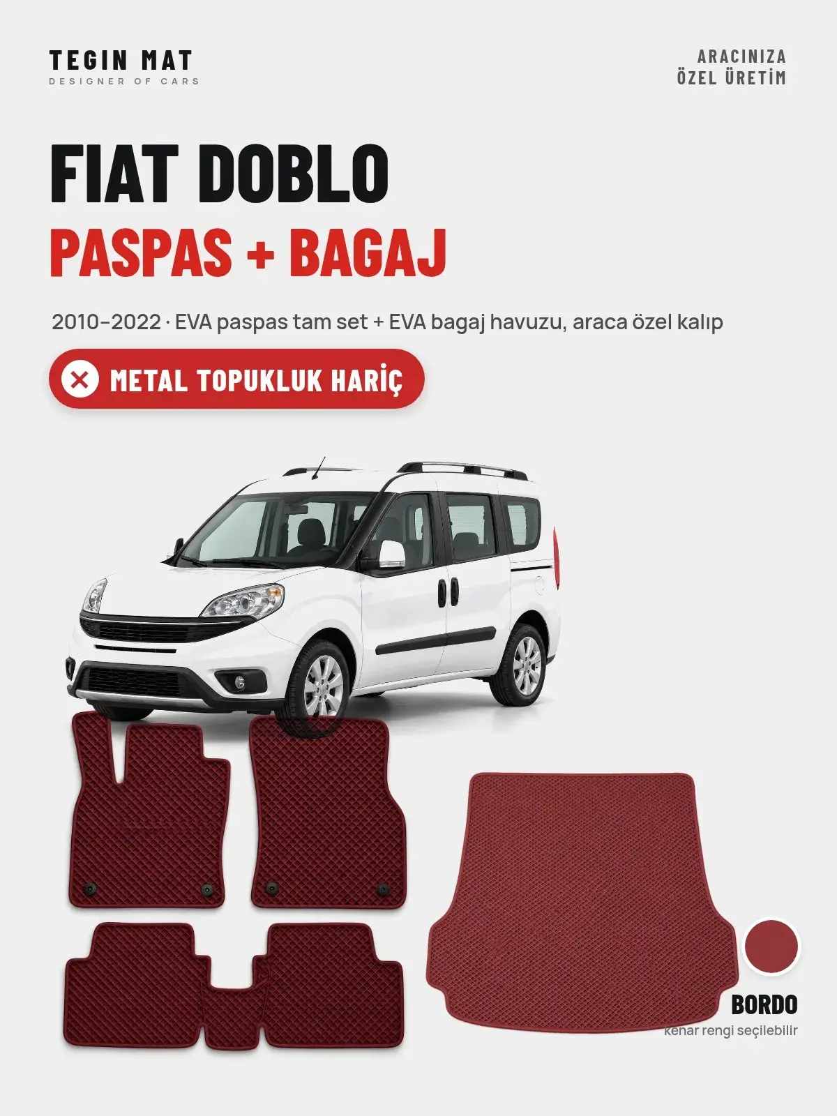 Fiat Doblo EVA Paspas + Bagaj Havuzu Seti (2010–2022) Bordo – Metal Topukluk Hariç (1)