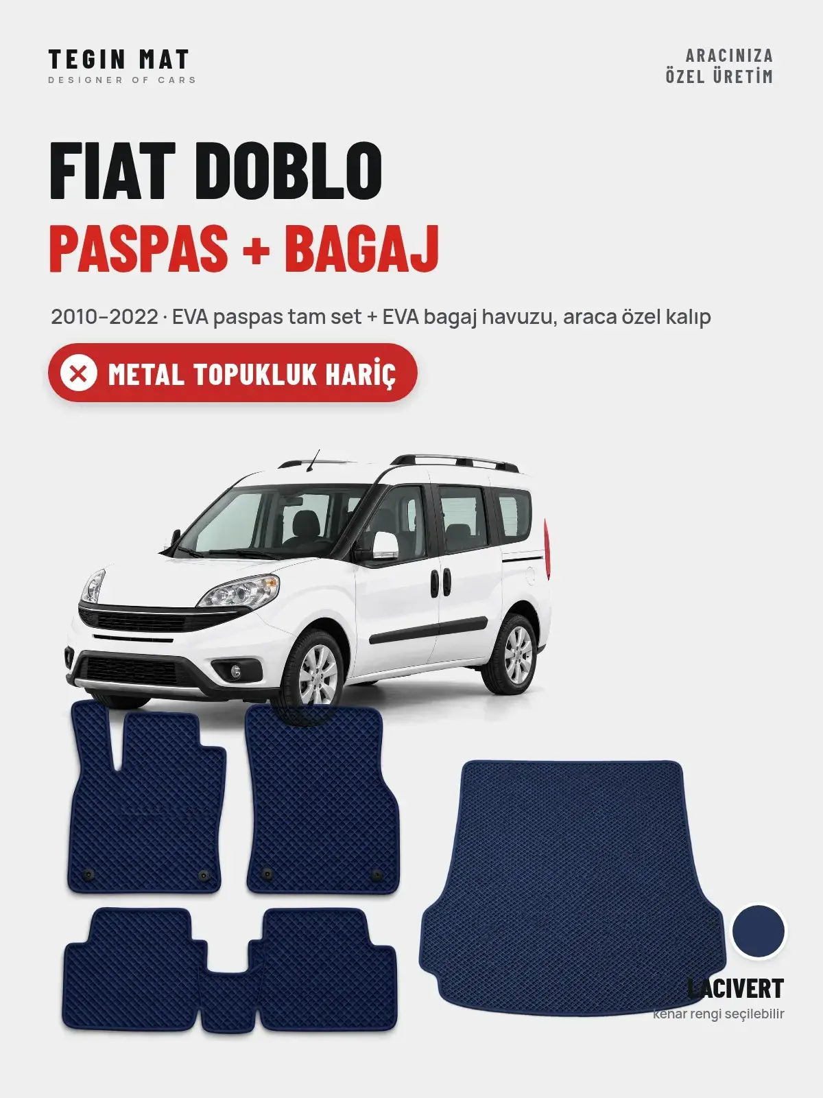 Fiat Doblo EVA Paspas + Bagaj Havuzu Seti (2010–2022) Lacivert – Metal Topukluk Hariç (1)
