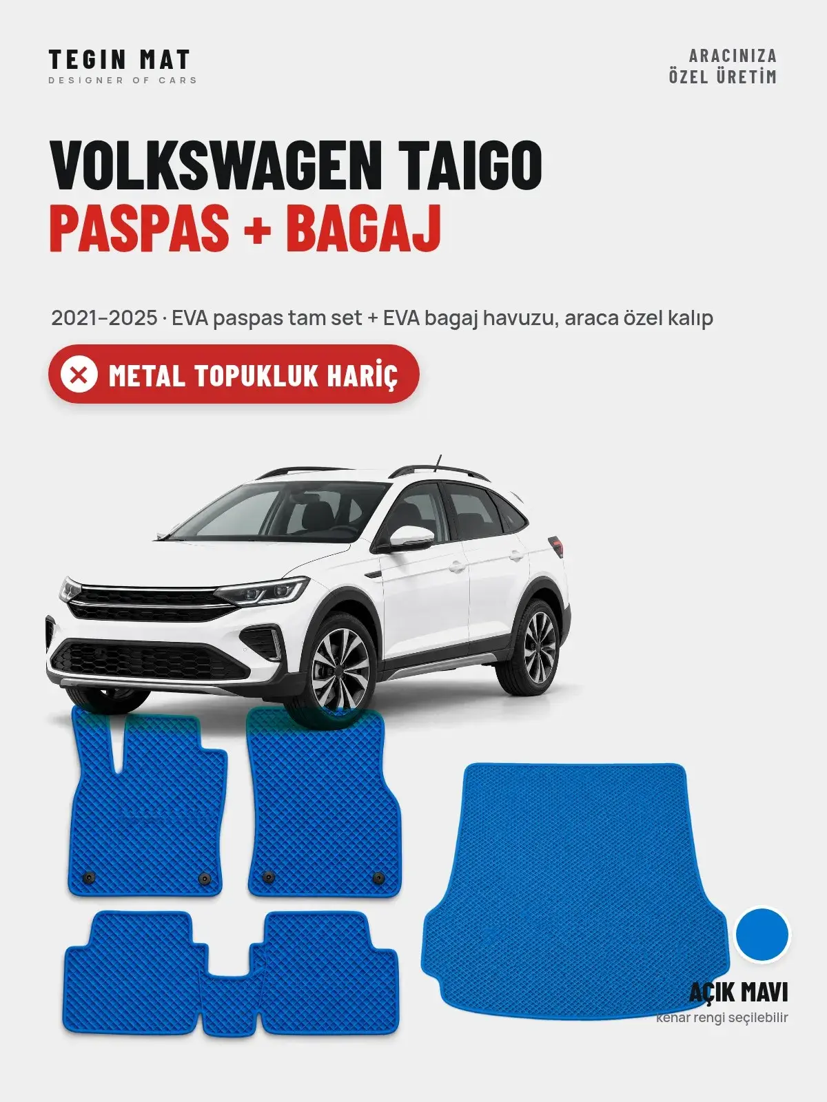 Volkswagen Taigo EVA Paspas + Bagaj Havuzu Seti (2021–2025) Açık Mavi – Metal Topukluk Hariç (1)