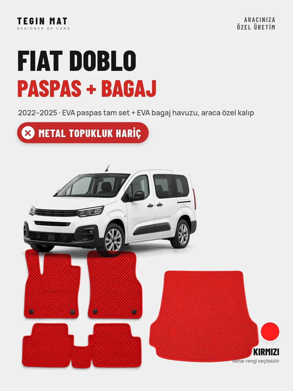 Fiat Doblo EVA Paspas + Bagaj Havuzu Seti (2022–2025) Kırmızı – Metal Topukluk Hariç (1)