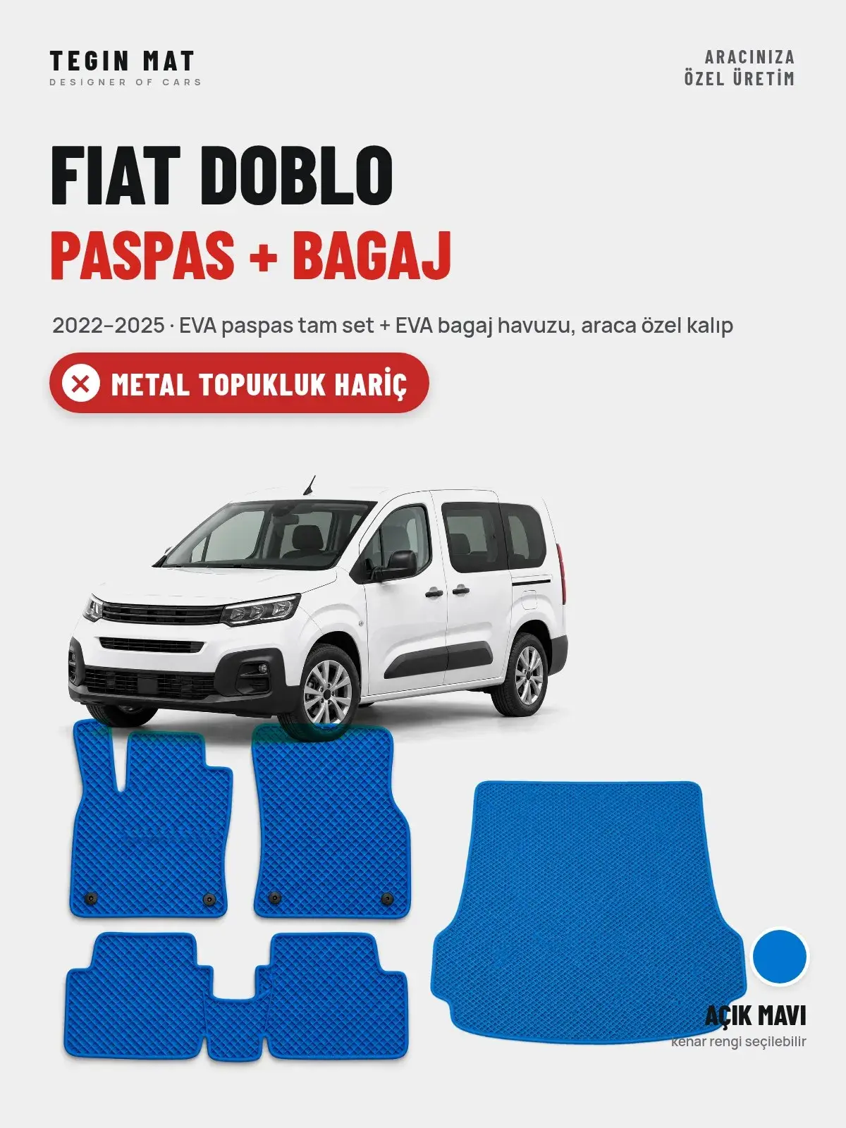 Fiat Doblo EVA Paspas + Bagaj Havuzu Seti (2022–2025) Açık Mavi – Metal Topukluk Hariç (1)
