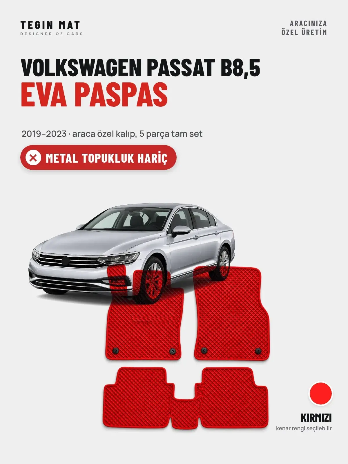 Volkswagen Passat B8,5 EVA Oto Paspas Tam Set (2019–2023) Kırmızı – Metal Topukluk Hariç (1)